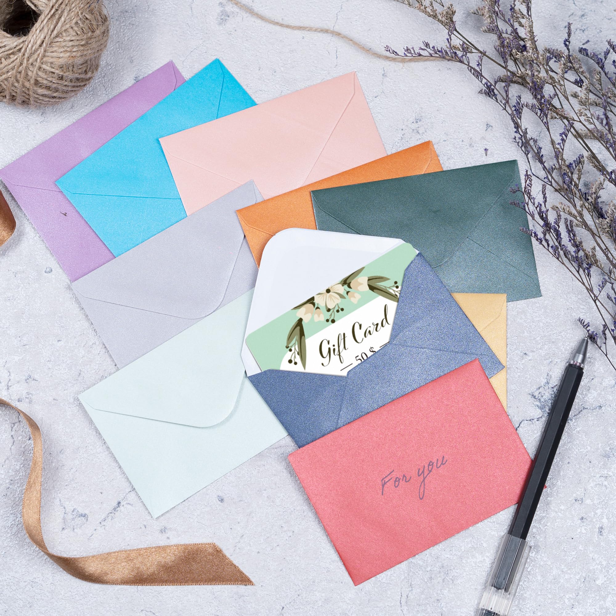 Gift Card Envelopes - 100-Count Mini Envelopes, Paper Business Card Envelopes, Bulk Tiny Envelope Pockets, 10 Metallic Colors, 4 x 2.7 Inches