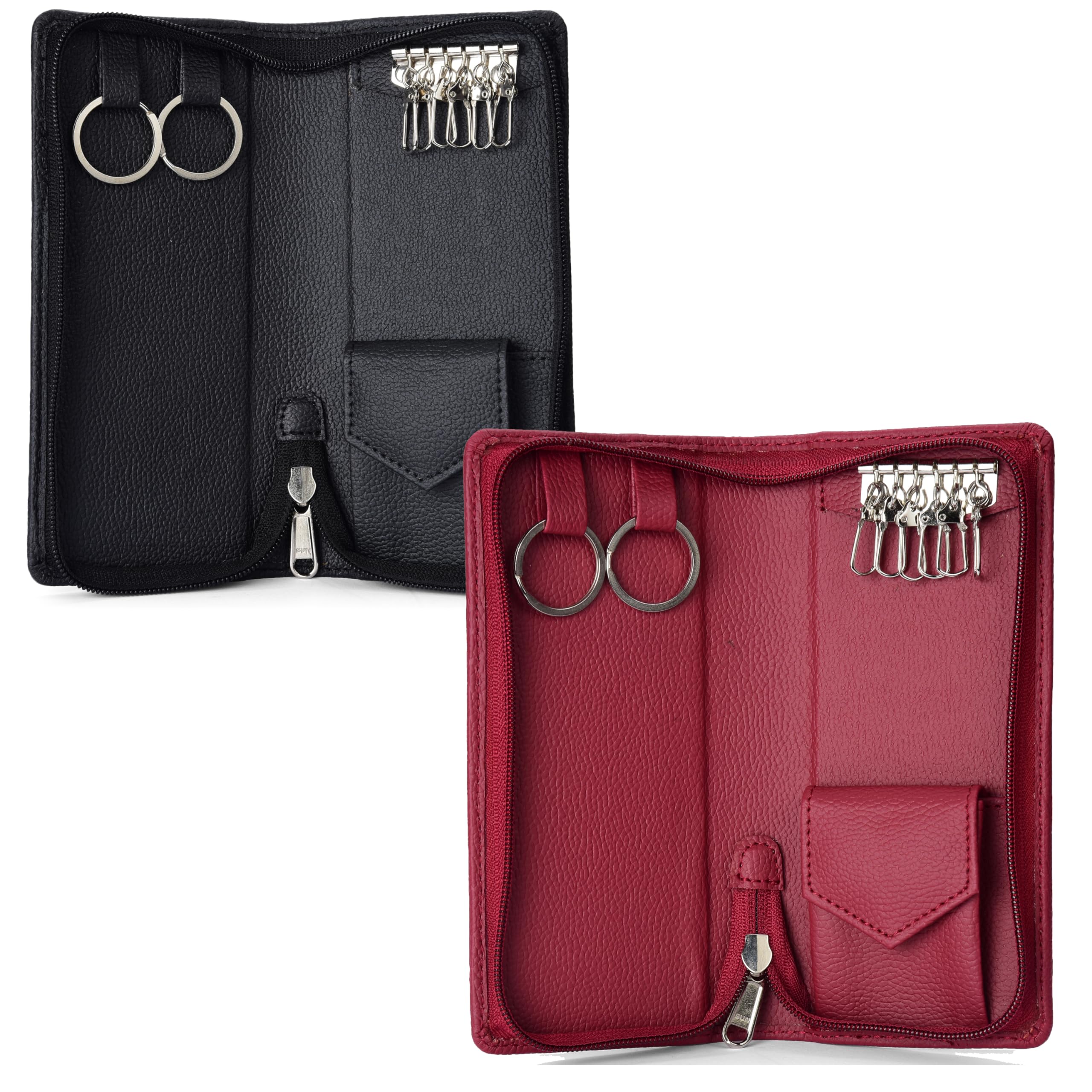 pu leather key pouch case wallet keychain holder for men & women - durable bank locker (kh-42413-blk-cherry)