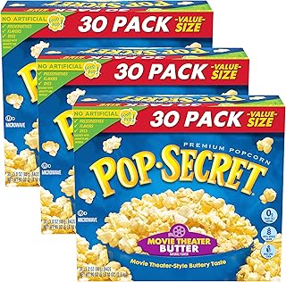 Microwave Popcorn, Movie Theater Butter Flavor, 3 Oz Sharing Bags, 30 Ct (Pack of 3)