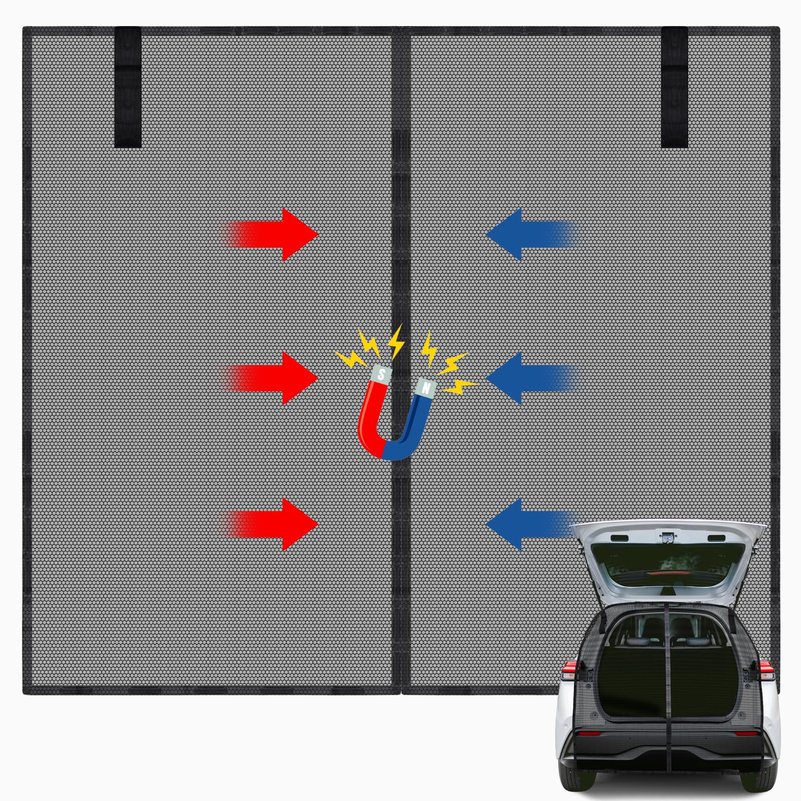 JONRRYIN Cortina de Protección Solar para Maletero de Puerta Traser, 180 * 150 cm Mosquitera Magnética para Coche, Cortinas Divisorias Mosquitera para Coches, SUV, Caravanas, Camping