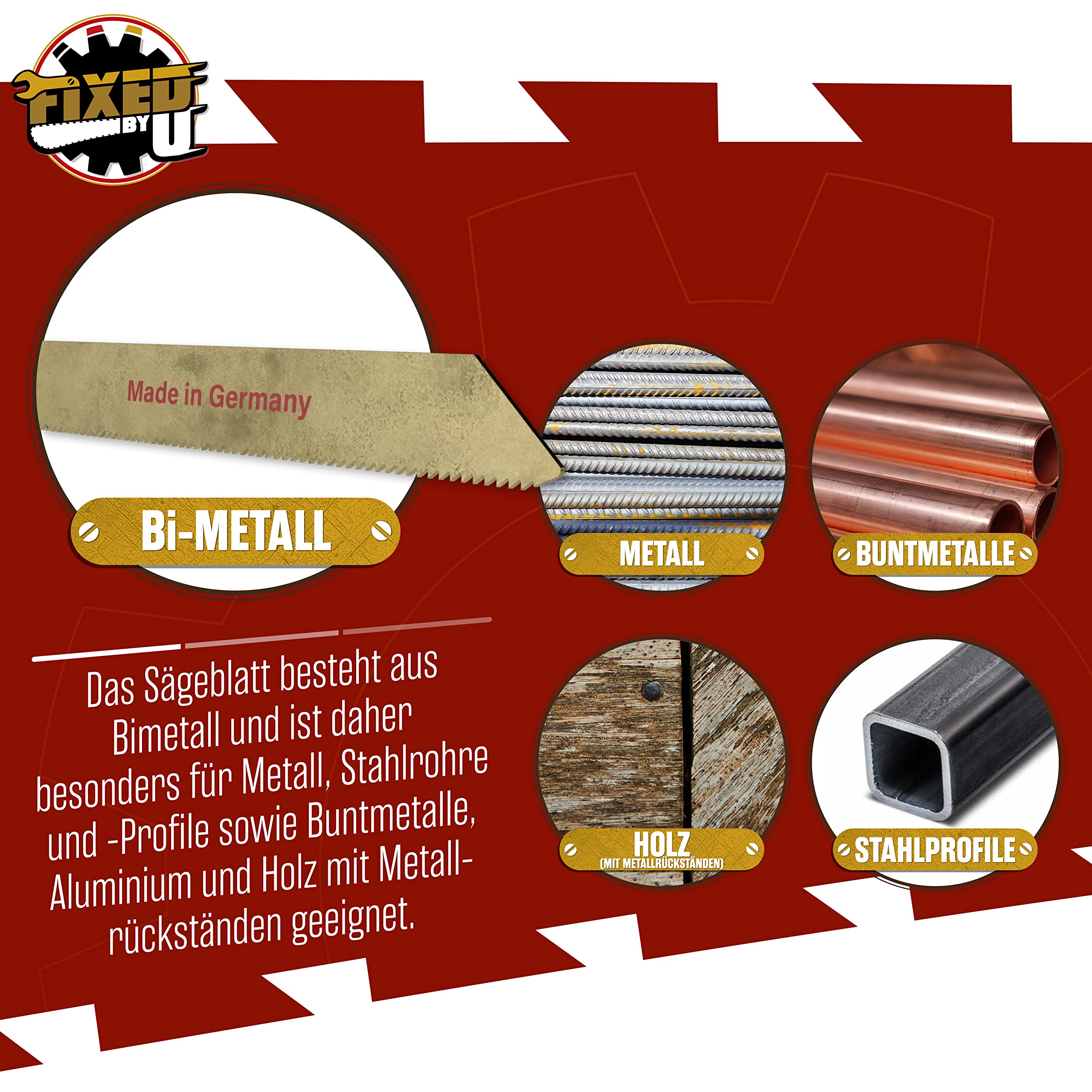 10x hoja de sierra de sable 810C/225 bimetálica para madera con restos de metal, acero a partir de 3 mm - 225 x19 x0,9 mm, ZPZ 8/10 - Made in Germany
