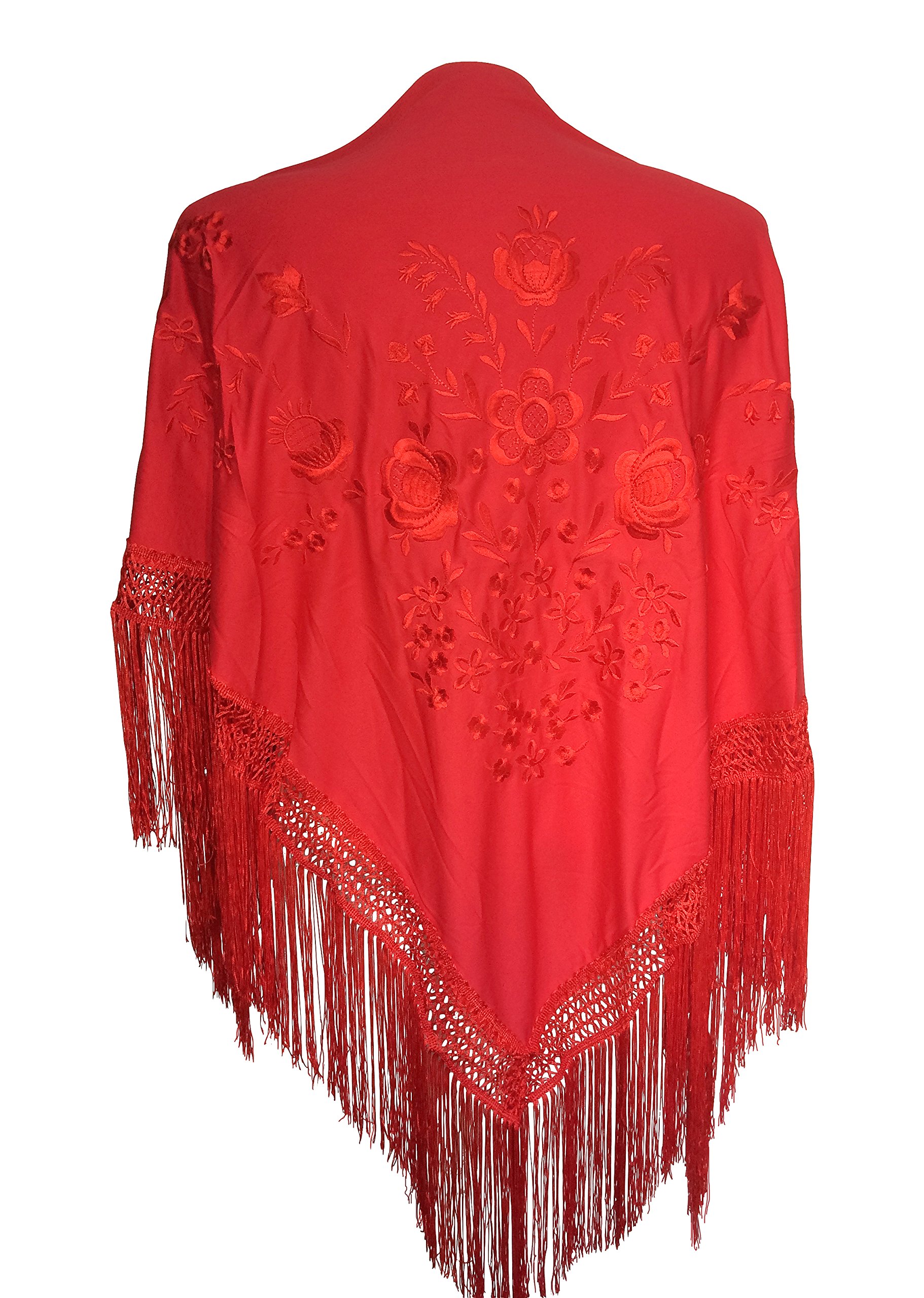 La Senorita Spanish Flamenco Dance Shawl red with red flowers Large