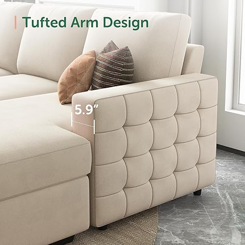 Miniatura 7 de HONBAY Sofá modular con cama extraíble, sofá cama seccional con almacenamiento, sofás en forma de U para sala de estar, terciopelo beige