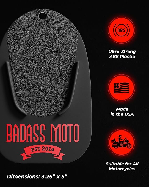 Badass Moto Motorcycle Kickstand Pad - Kick Stand Puck, Coaster Plate for Harley Davidson, Touring & Sport Bikes - Motorcycle Accessories for Grass, Dirt, Hot Pavement Parking Pad - USA Made, Black