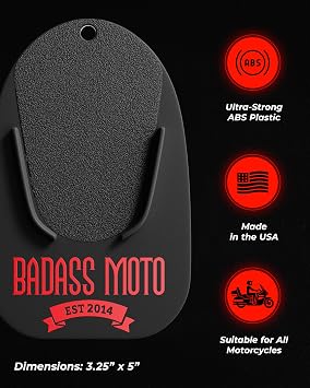 Badass Moto Motorcycle Kickstand Pad - Kick Stand Puck, Coaster Plate for Harley Davidson, Touring & Sport Bikes - Motorcycle Accessories for Grass, Dirt, Hot Pavement Parking Pad - USA Made, Black