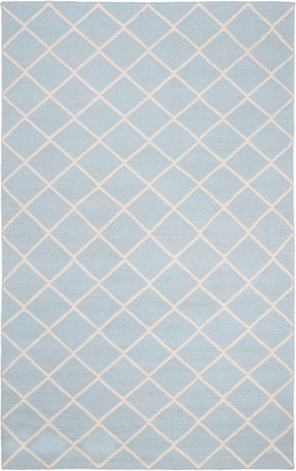 SAFAVIEH Dhurries Collection Area Rug - 5' x 8', Light Blue & Ivory, Handmade Flat Weave Wool, Ideal for High Traffic Areas in Living Room, Bedroom (DHU565B)