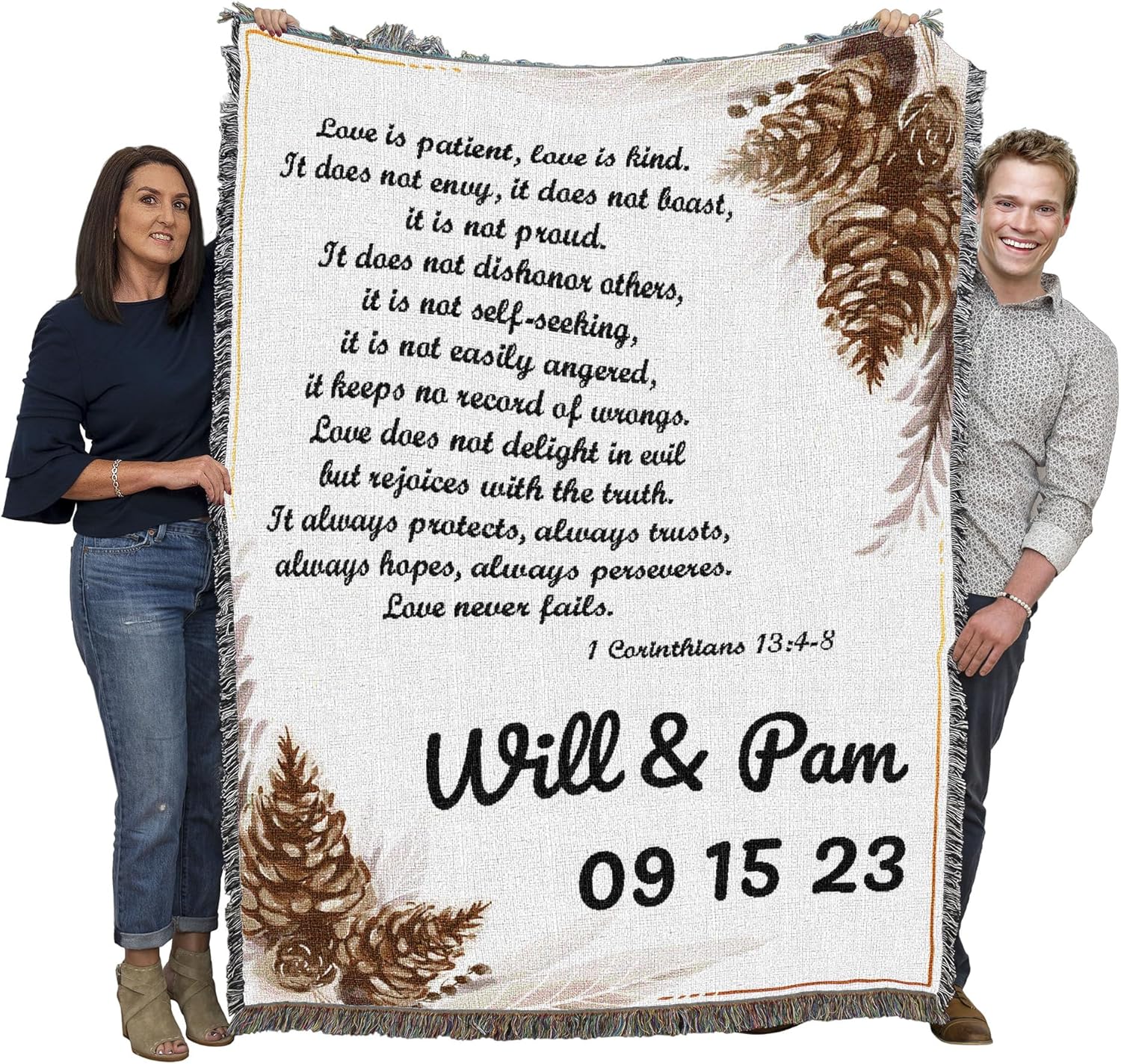 Pure Country Weavers Love is Pine - Personalized - Custom Gift Tapestry Throw Blanket Woven from Cotton - Made in The USA (72x54)