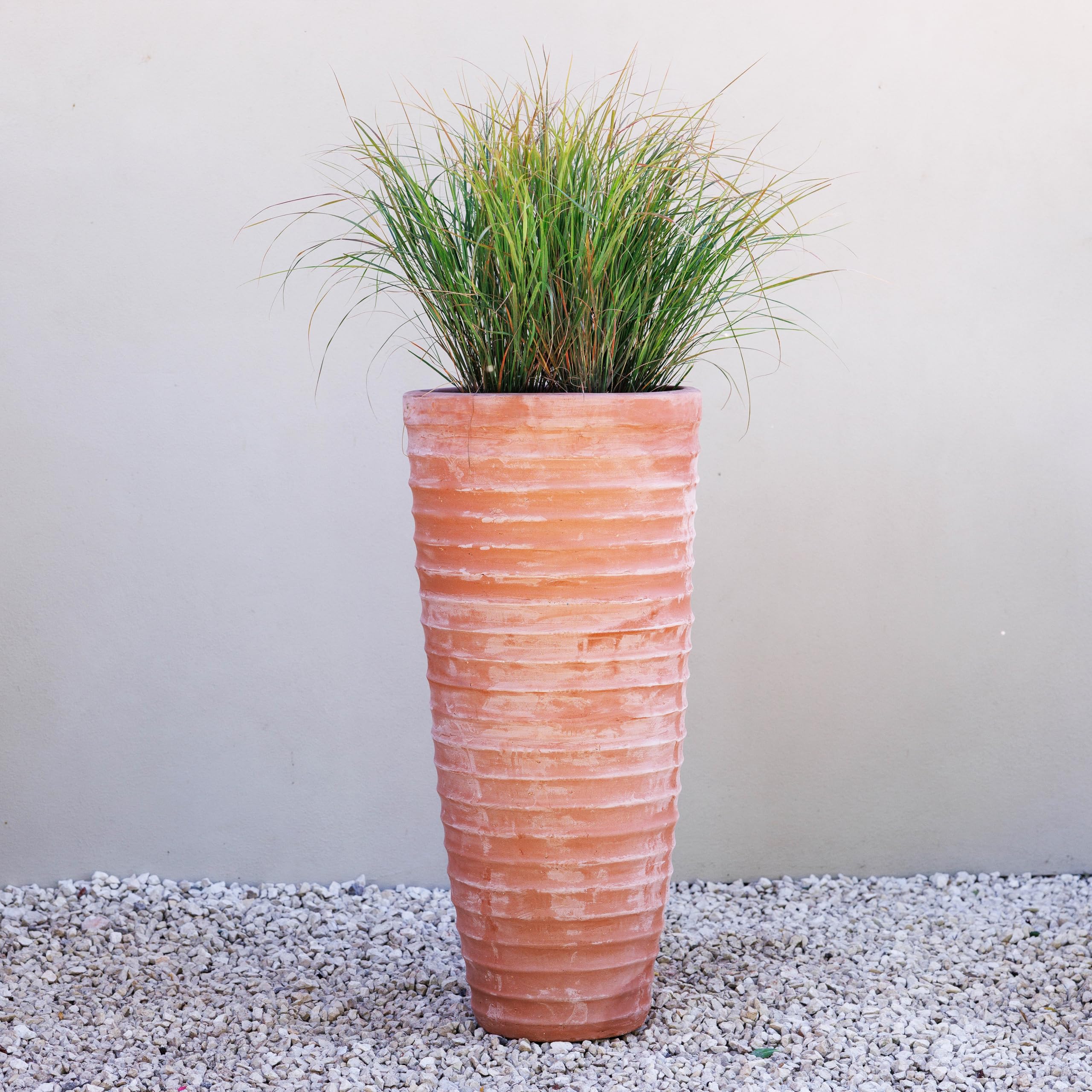 Primrose Ribbed Tall Terracotta Outdoor Vase Tapered Patio Planter 100cm