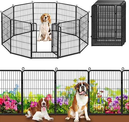Paneles decorativos de metal para cercas para perros, valla de jardín al aire libre con puerta, 32 pulgadas de alto x 22 pies de largo, cercado