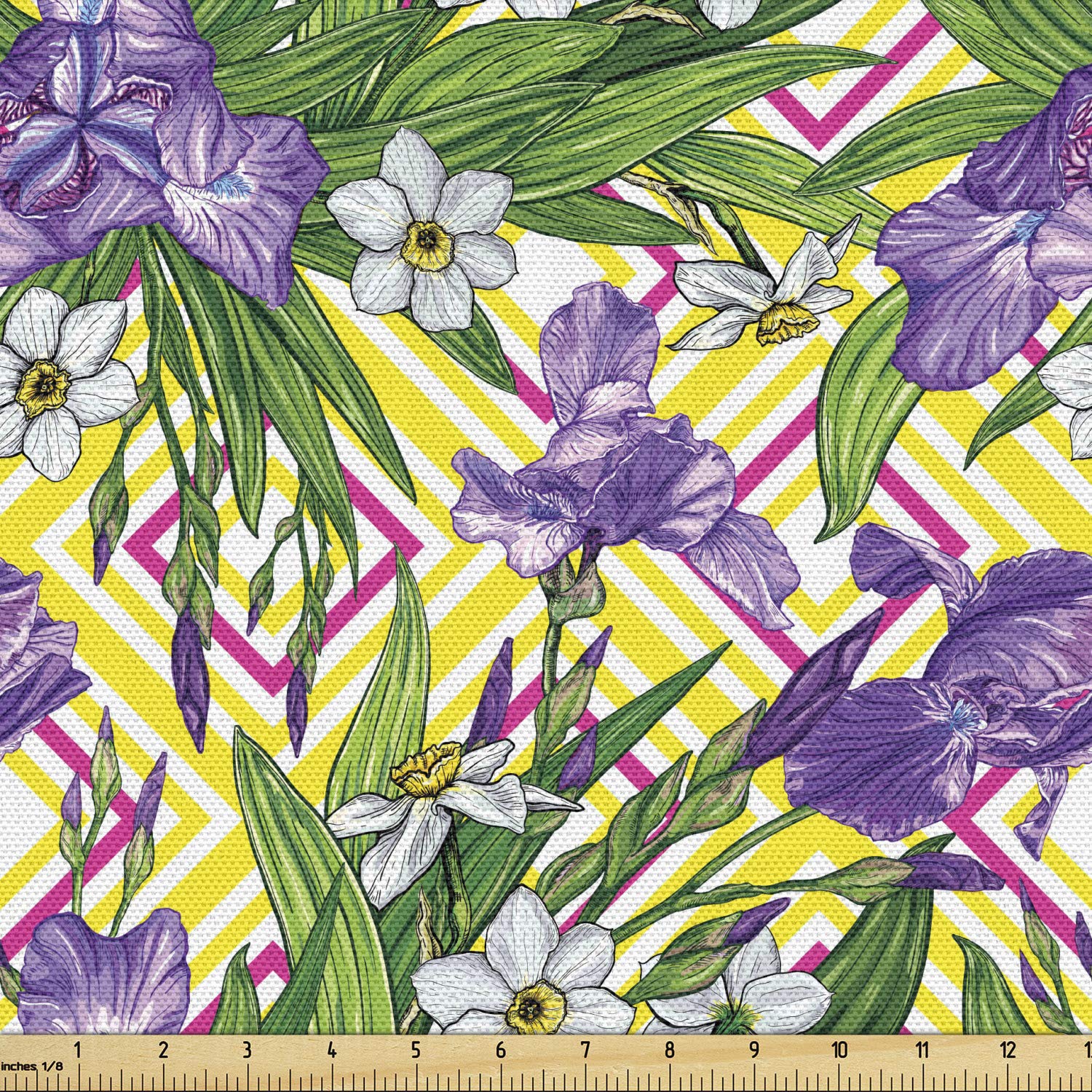 Amazon.com: Ambesonne Green and Purple Fabric by The Yard, Colorful ...