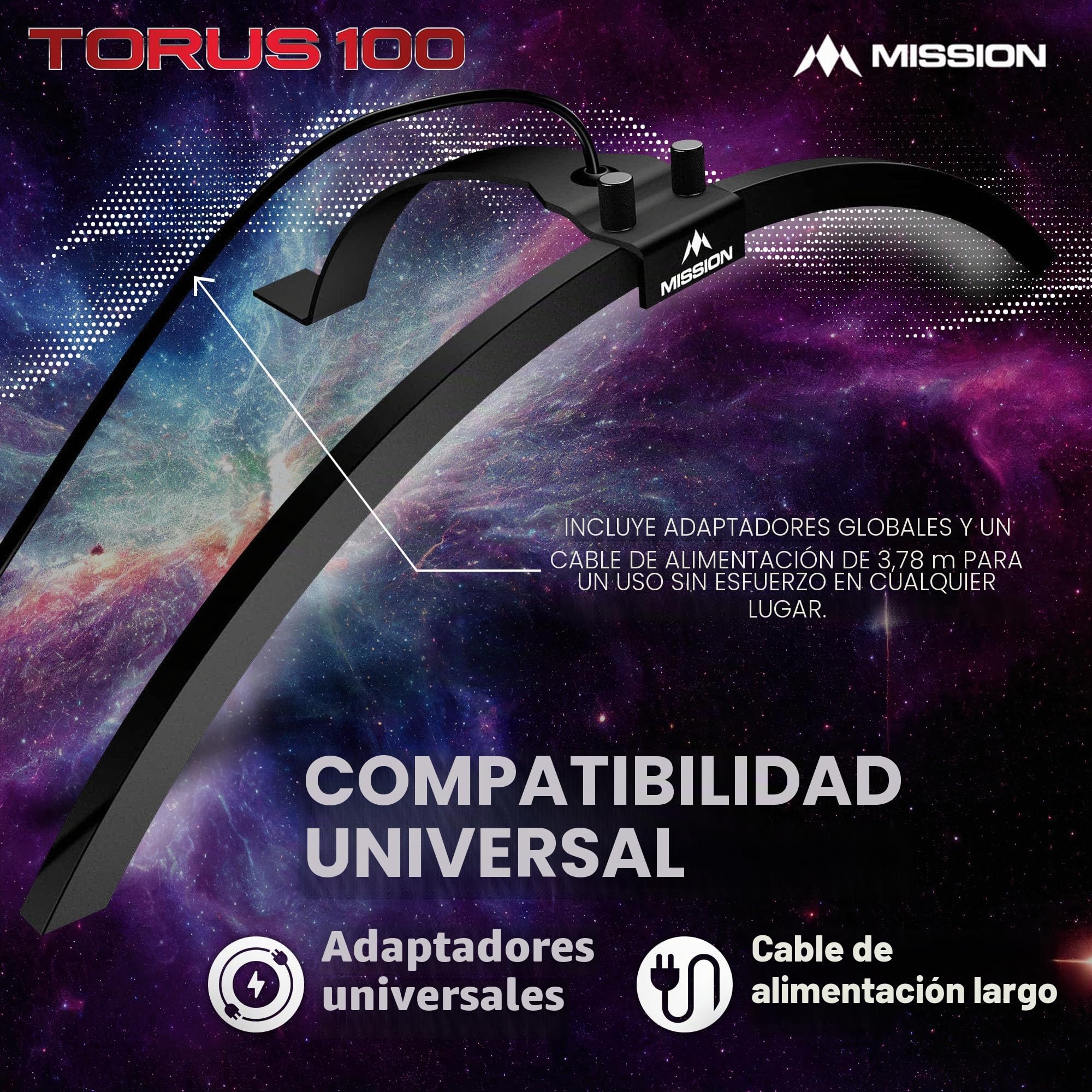 Mission Darts TOR100 Torus 100 | Tablero de Dardos LED Plegable portátil Sistema de iluminación de Viaje