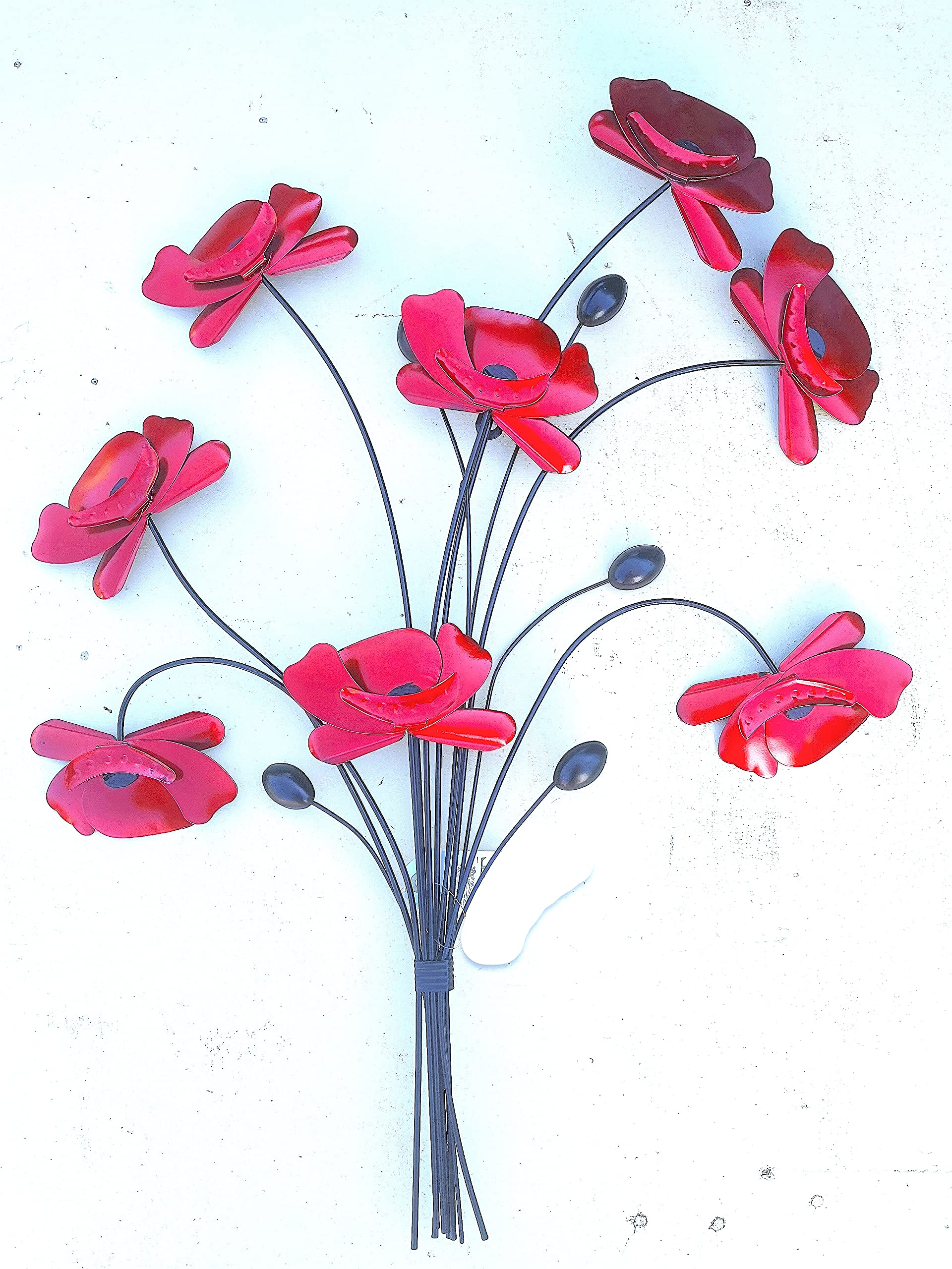 New Black Stem Remembrance Poppy Bunch Wall Art Decor Home Garden Metal (C)