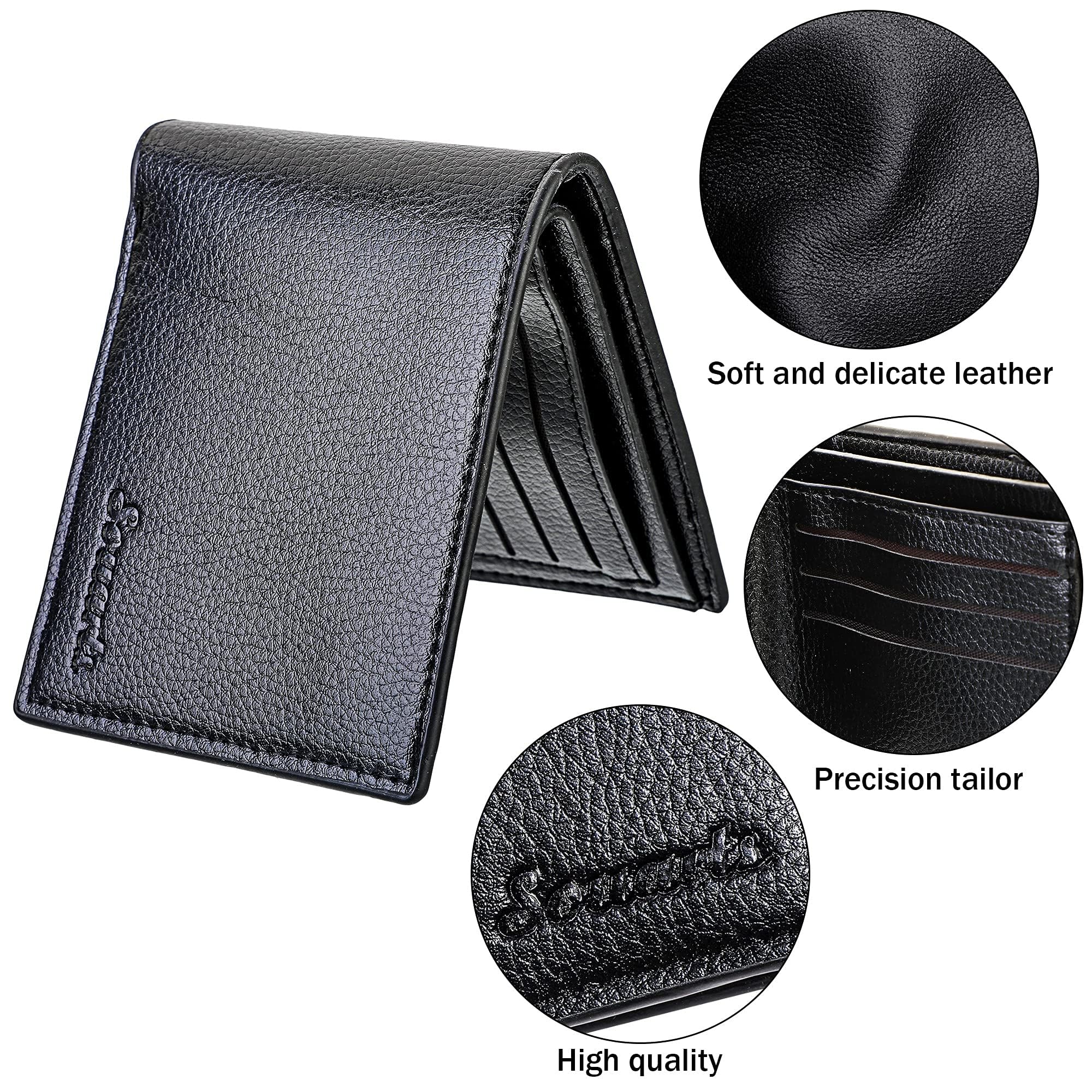 Cadeau Homme Ceinture Portefeuille Coffret Anniversaire Papa Pere Mari Copain Saint Valentin Fete des Peres Cadeau Noel (Noir)