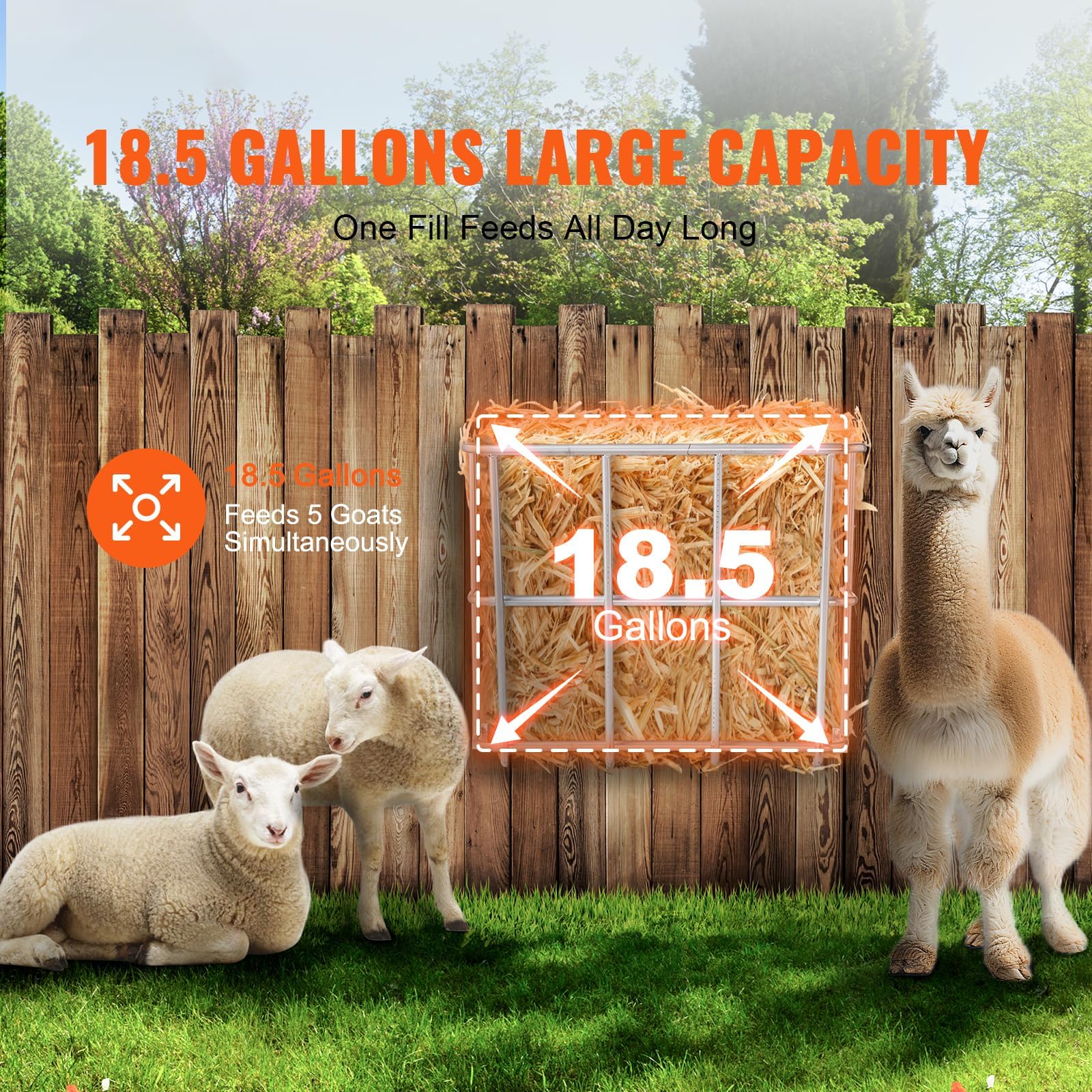 Happybuy Livestock Hay Feeder, 18.5 Gallons Large Capacity, Heavy-Duty Steel Goat Hay Rack,24.4