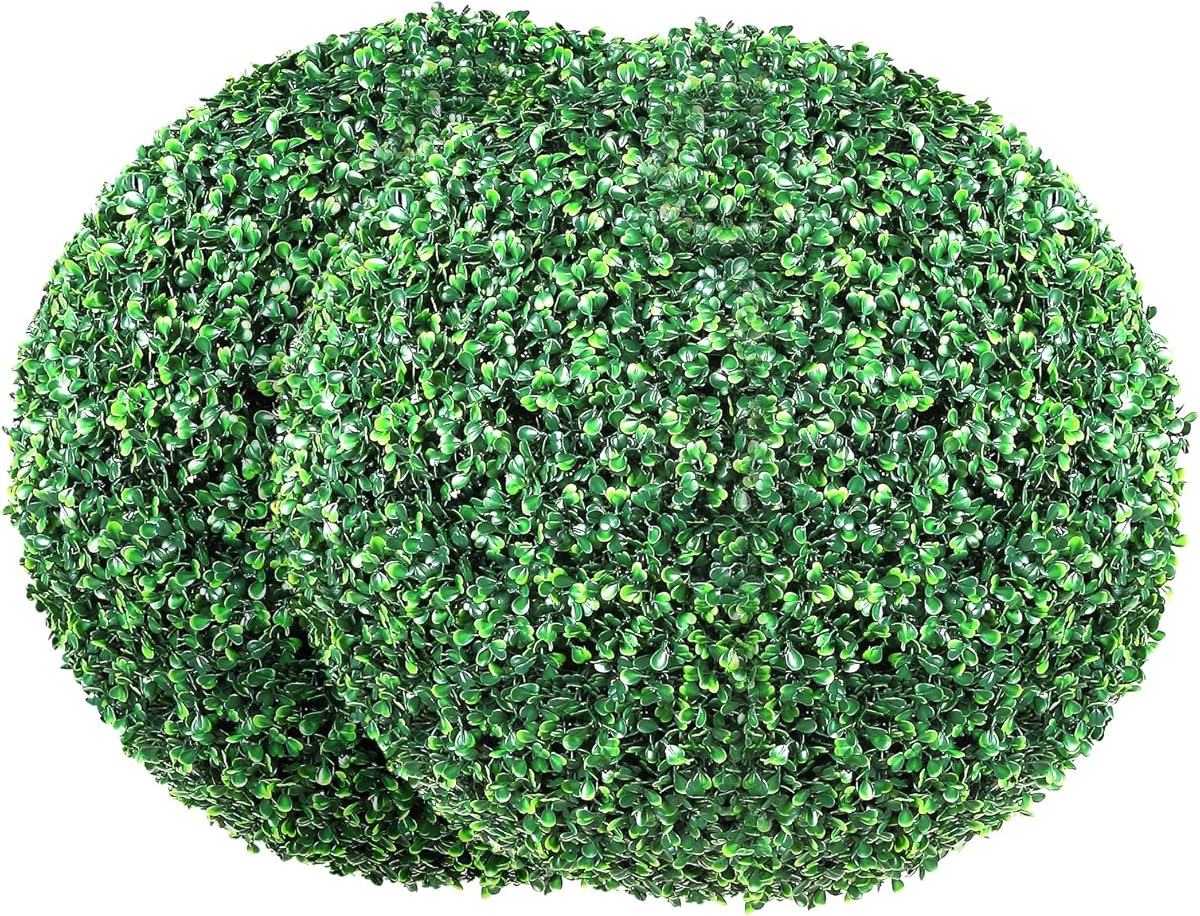 VEVOR 2 Pcs 16” Artificial Plant Topiary Ball, 4 Layers Faux Boxwood Balls, All-Year Green Faux Plant Decorative Balls for Backyard, Balcony,Garden, Wedding and Home Décor