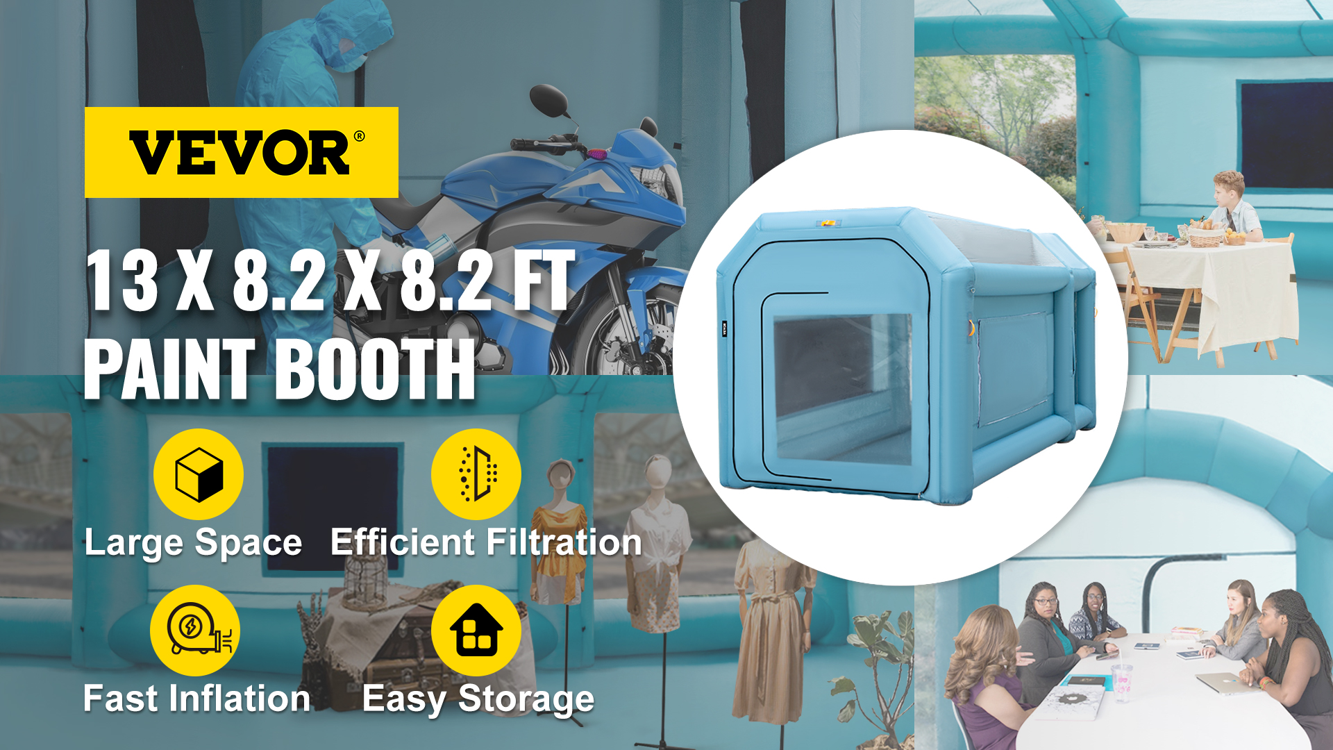 Cabine De Peinture Gonflable VEVOR 4x2.5x2.5m - Garage Mobile Pulvérisation