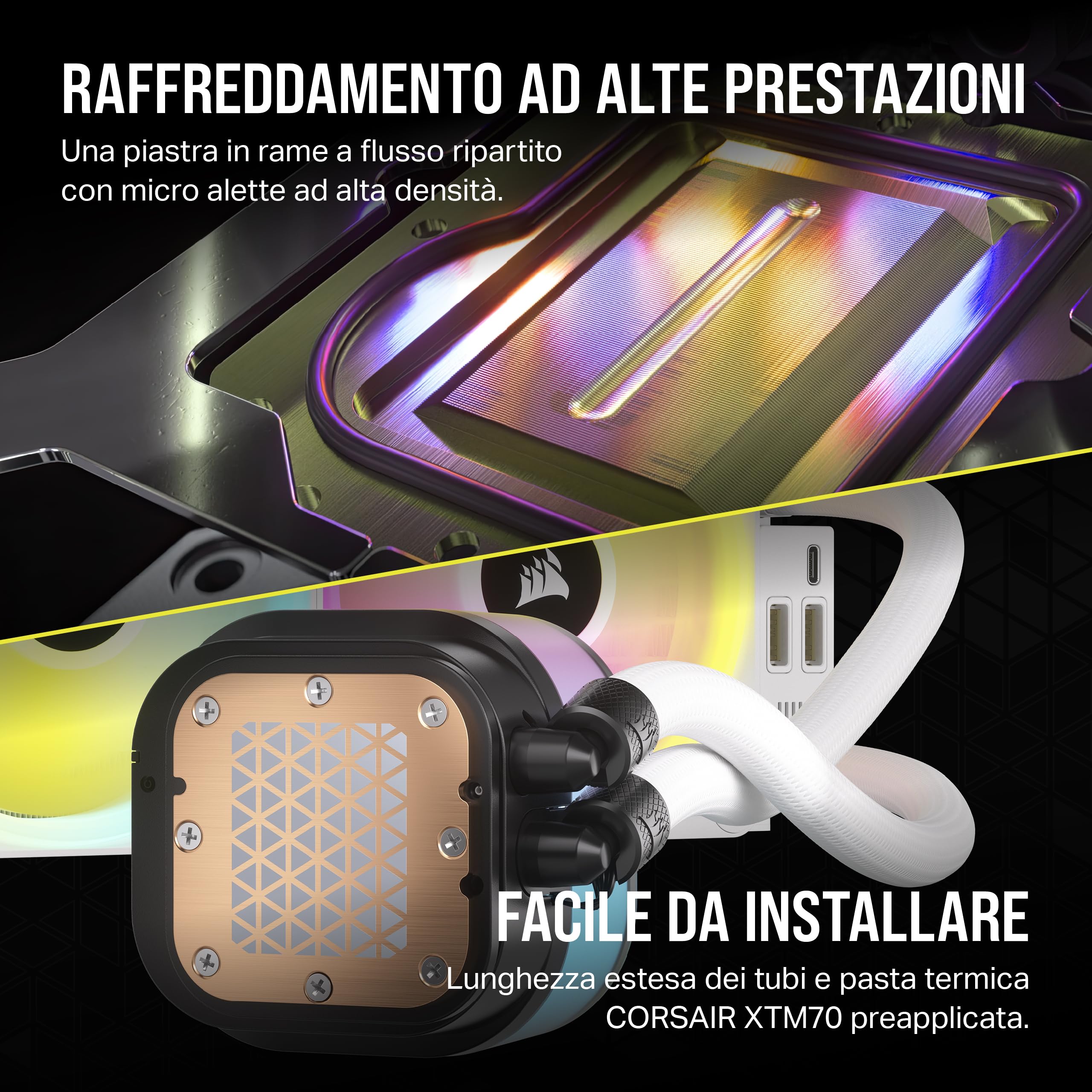 CORSAIR iCUE LINK H100i RGB Dissipatore a Liquido per CPU - AIO da 240 mm - Ventole RGB QX120 - Compatibile con Intel® LGA 1700, AMD® AM5 - Hub di Sistema iCUE LINK Incluso - Bianco