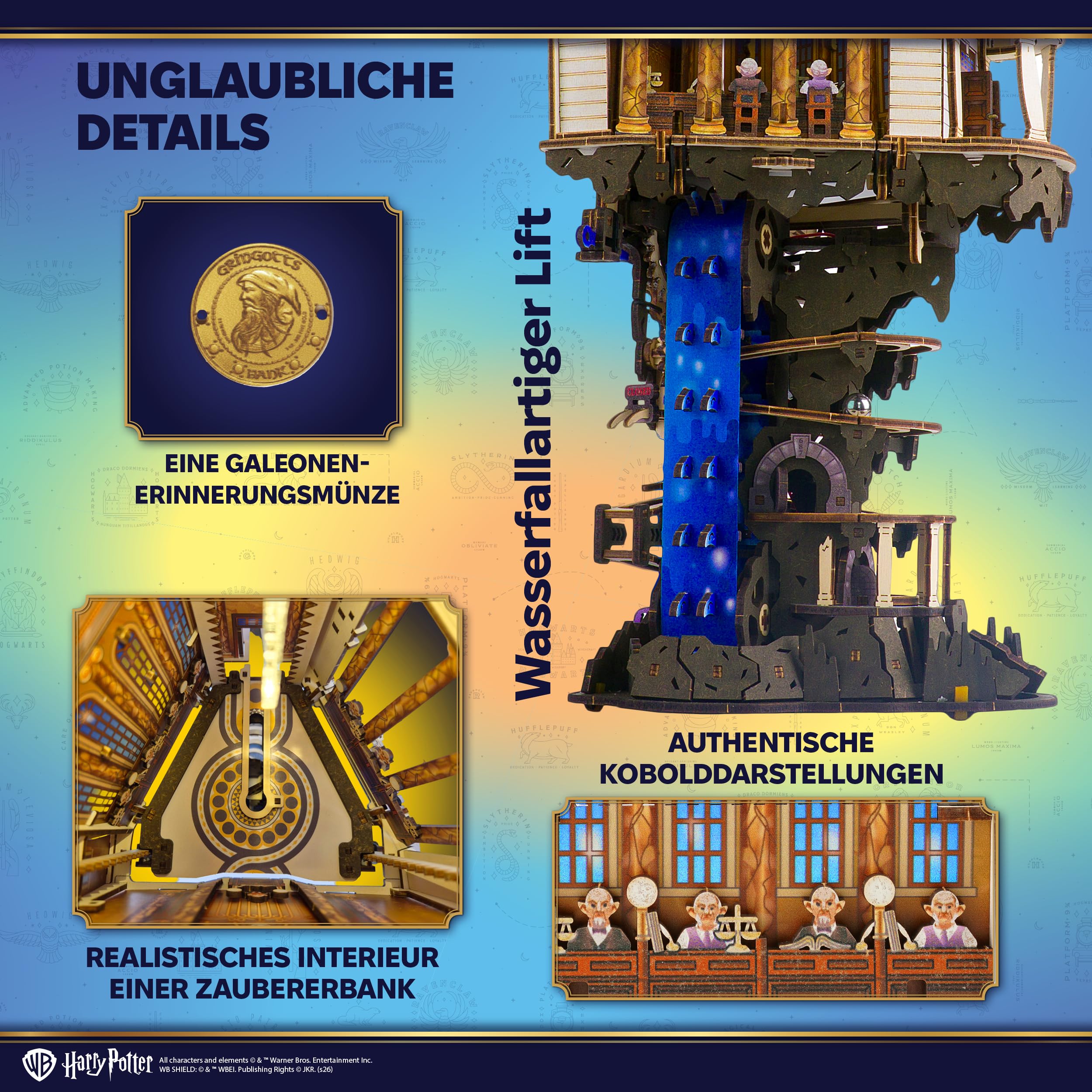 UGEARS Harry Potter Gringotts Bank Murmelbahn Holzpuzzle Erwachsene 3D - Motorisierter Modellbausatz Erwachsene mit LED Licht, DIY kreative Geschenkidee 3D Puzzle Modellbau und Bausätze für Männer