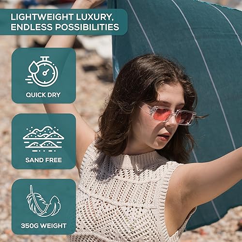 Miniatura 9 de Dalga Sultan Peshtemal - Toalla de playa ligera, ultra absorbente, de secado rápido, sin arena, 67 x 33 pulgadas, toalla de viaje todo en uno para