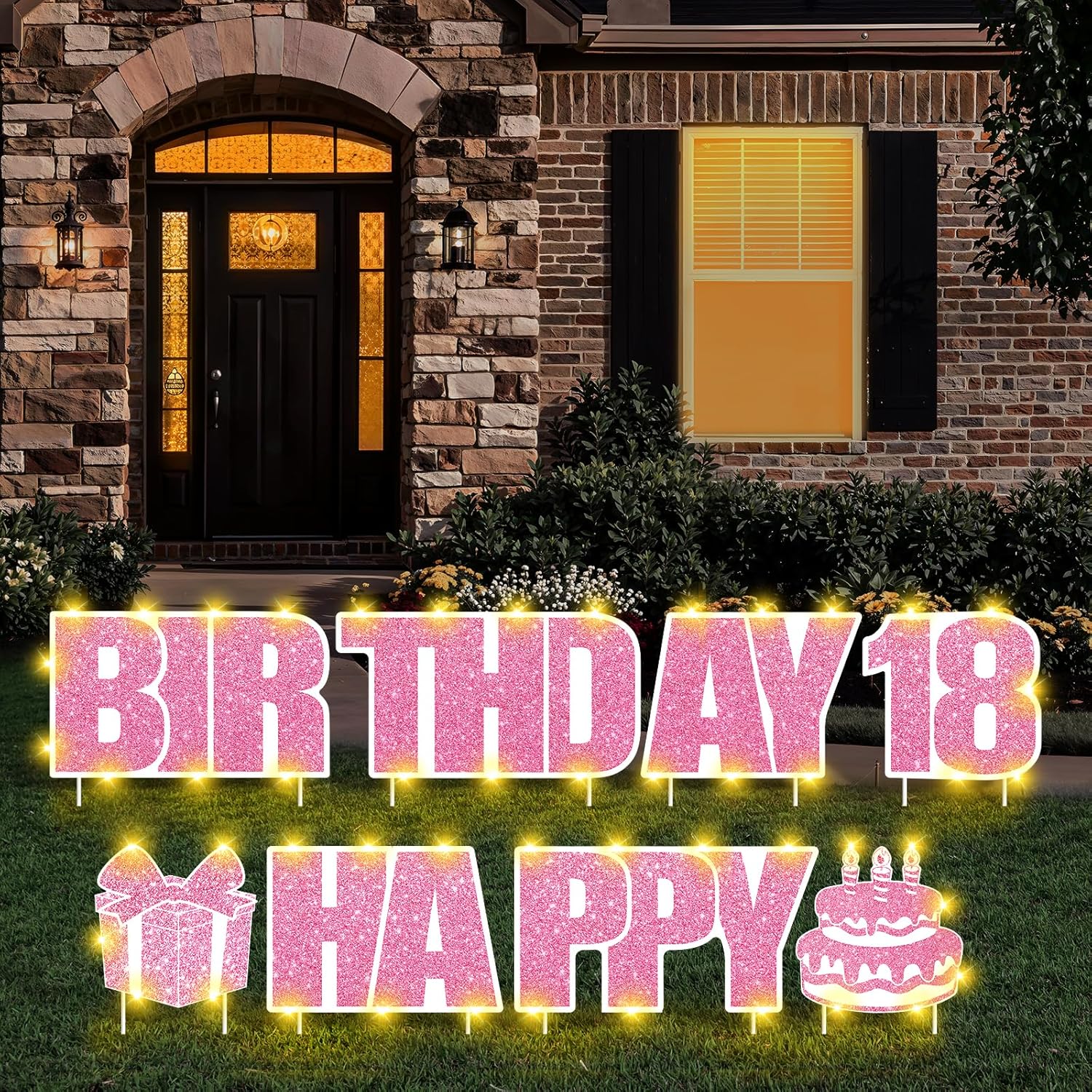 ピンク Happy 18th Birthday ヤードサイン 杭付き 18歳の誕生日デコレーション