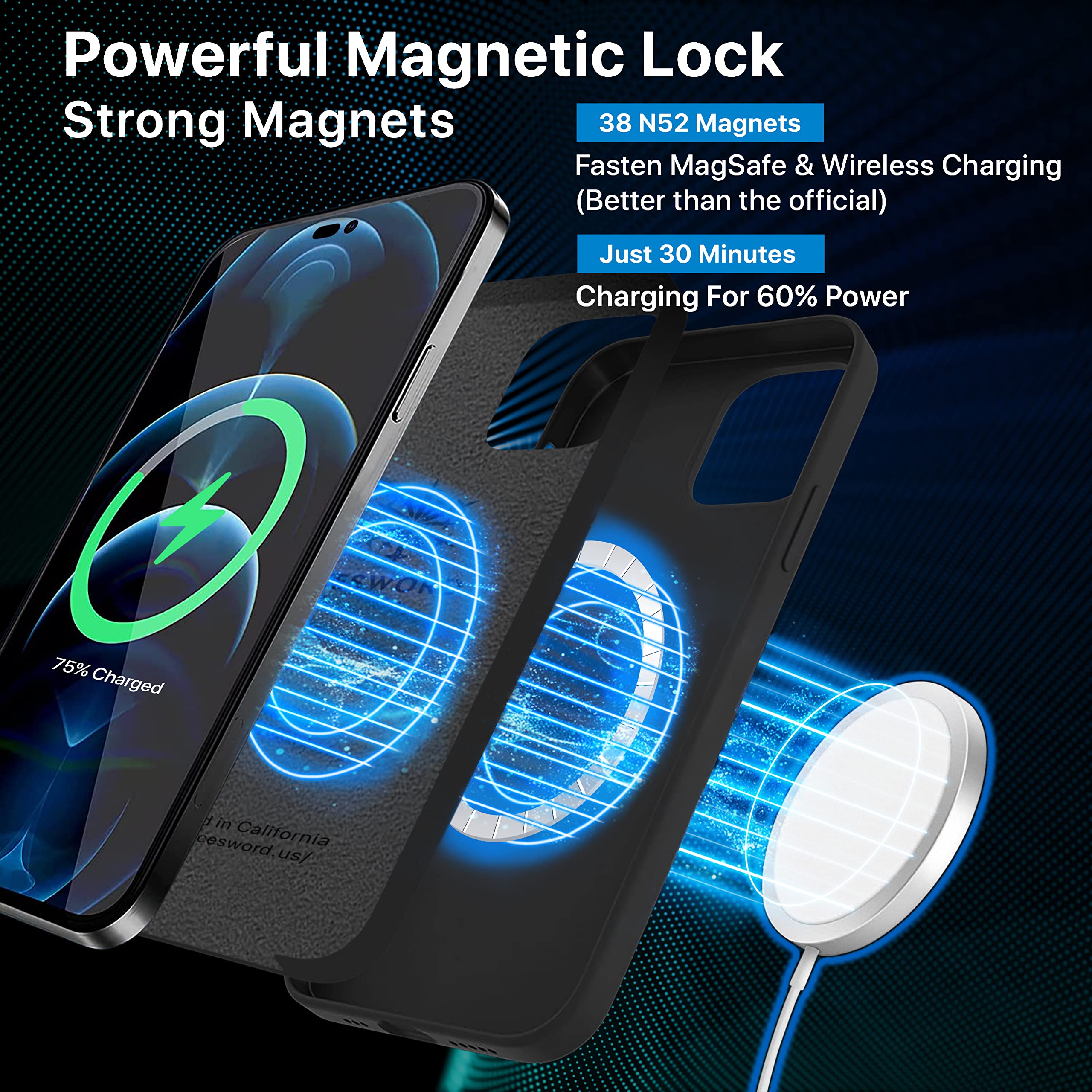 IceSword Coque magnétique pour iPhone 14 Pro - Coque en silicone noir [charge rapide] - Aimants puissants, doublure en microfibre fine - Noir pur mat cool hommes femmes, 2022 6,1" Mag14Pro-noir