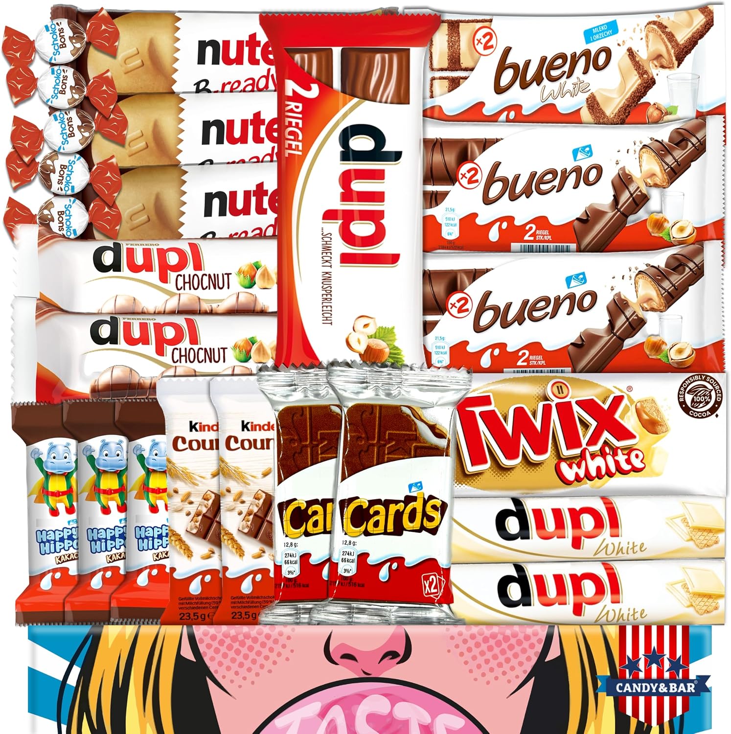Pudełko Mix Czekoladowy | Zestaw prezentowy z Kinder Chocolate i znanymi markami | Mix batonów czekoladowych i słodyczy | Dla dzieci i rodziny | Pomysł na prezent | Candy & Bar®