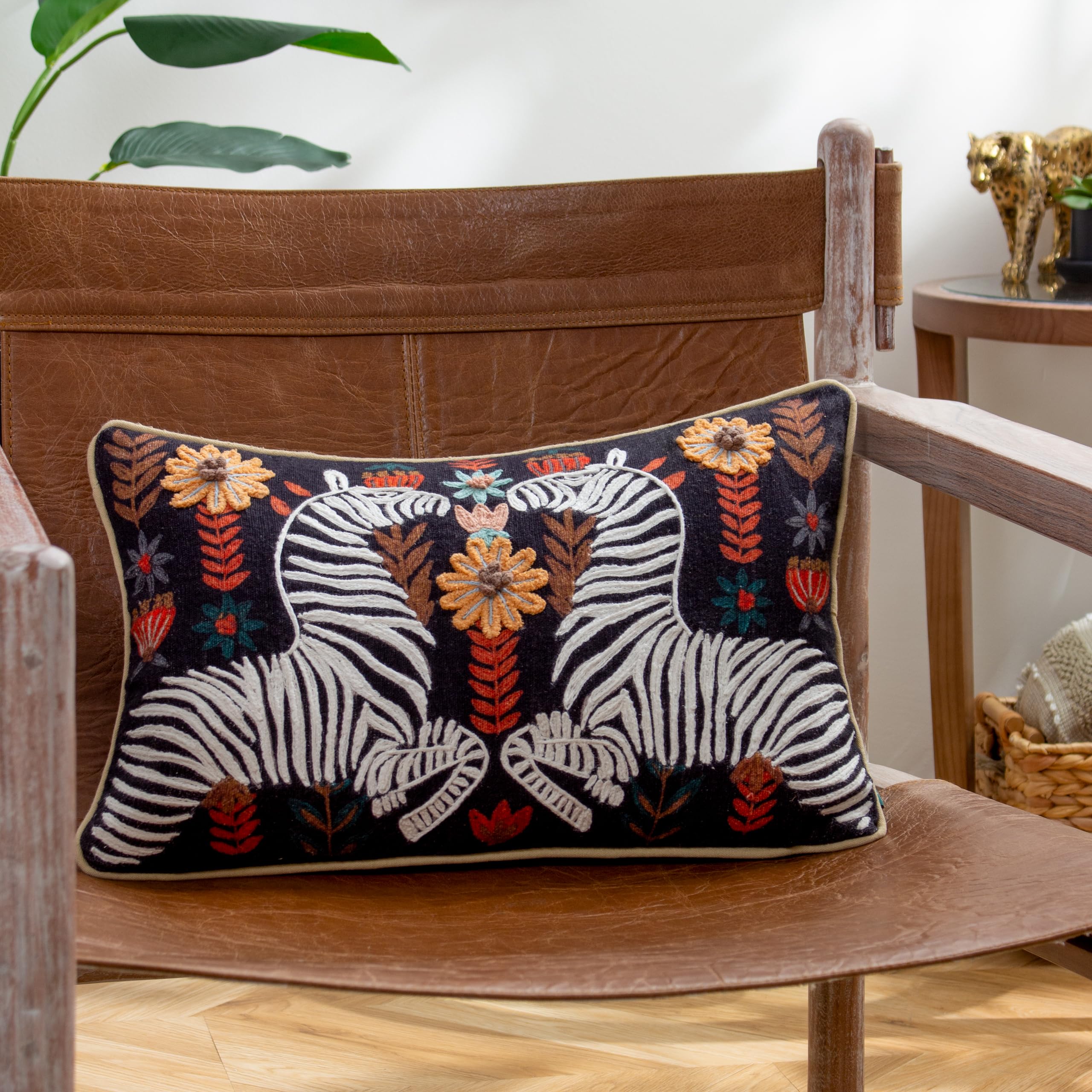 furn. Wylder Mirrored Zebra Embroidered Feather Rich Filled Cushion