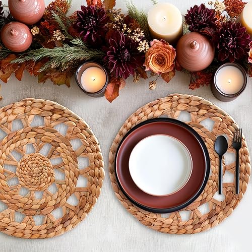 Miniatura 3 de MIXUMON Manteles individuales tejidos redondos, manteles individuales de mimbre de jacinto de agua natural para mesa de comedor, manteles