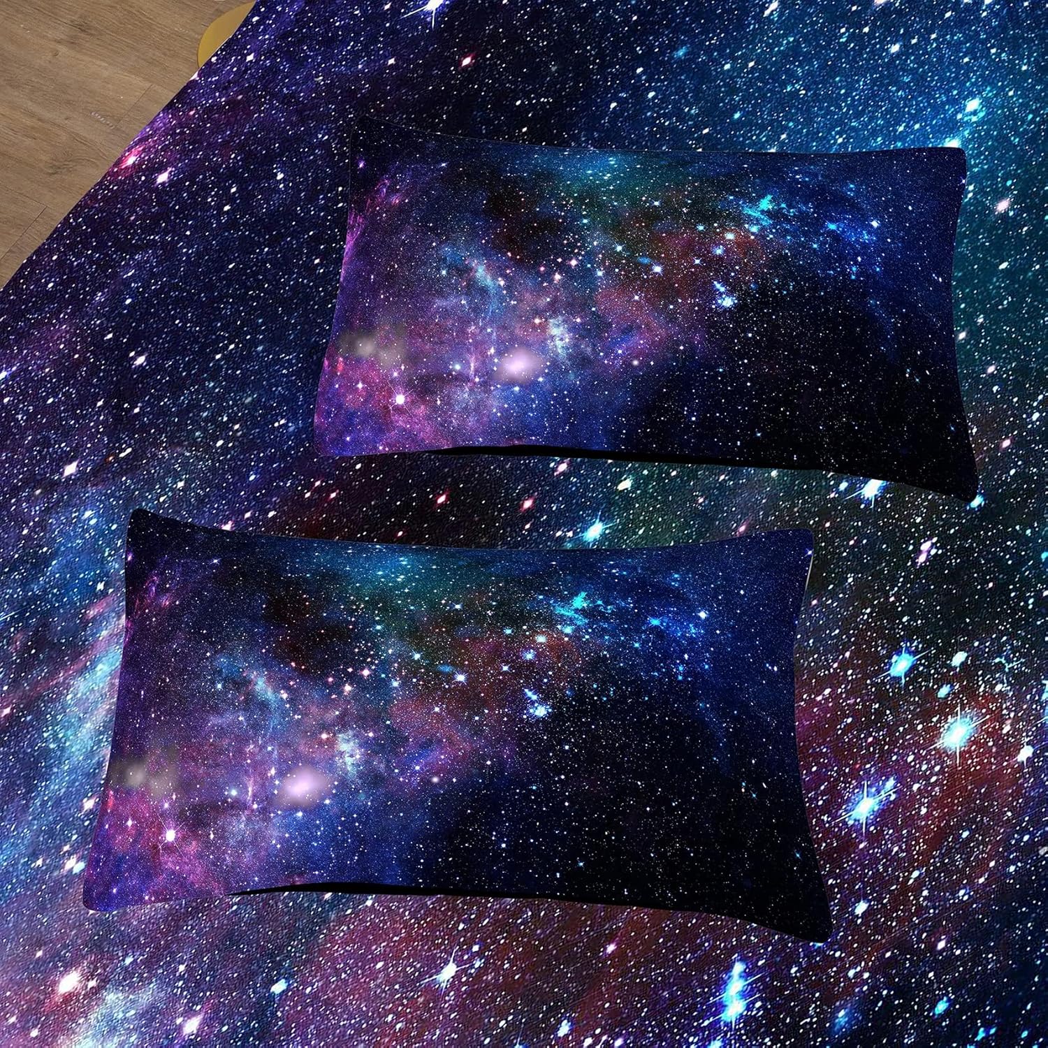 Tailor Shop 5 Pieces Galaxy Comforter Set Queen Size Space Blue and Purple Starry Sky Night Pattern Bedding Set for Girls Boys Kids Twin Size(1 Comforter, 1 Flat Sheet, 1 Fitted Sheet, 2 Pillowcases)