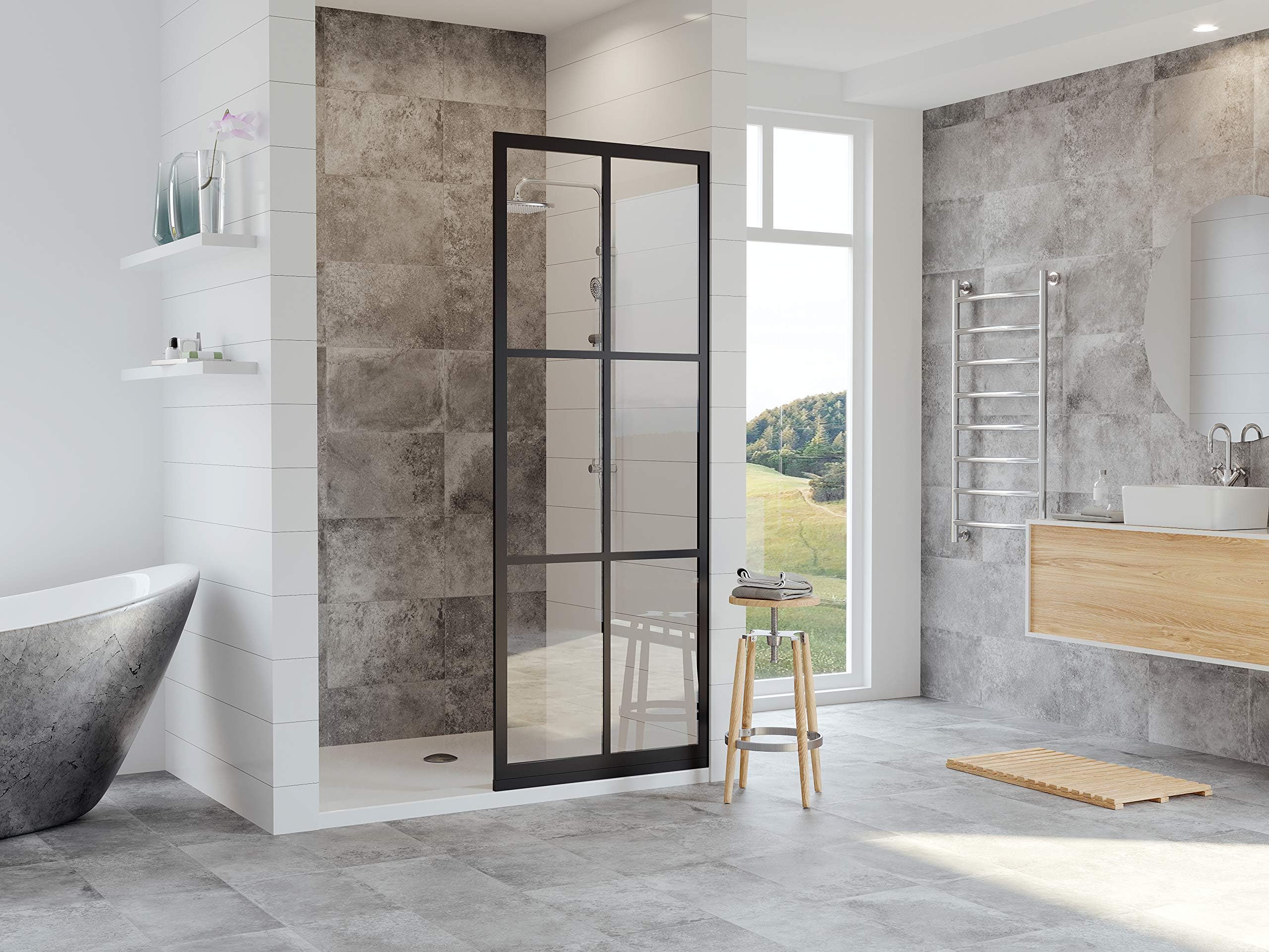 Coastal Shower Doors GSFD1P32.80O-C Gridscape Full Divided-Light Shower Screen, 32 X 80, Matte Black