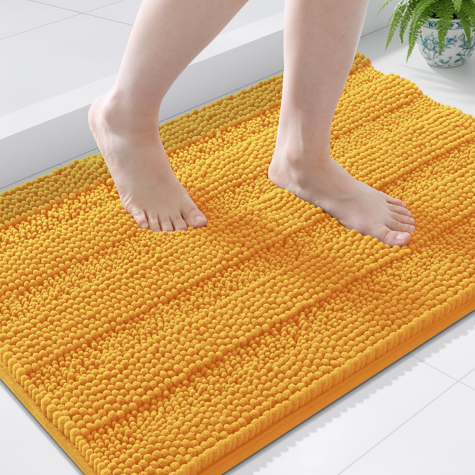 Grandaily Chenille Bathroom Rugs 44x24, Soft Bath Mats, Golden Yellow