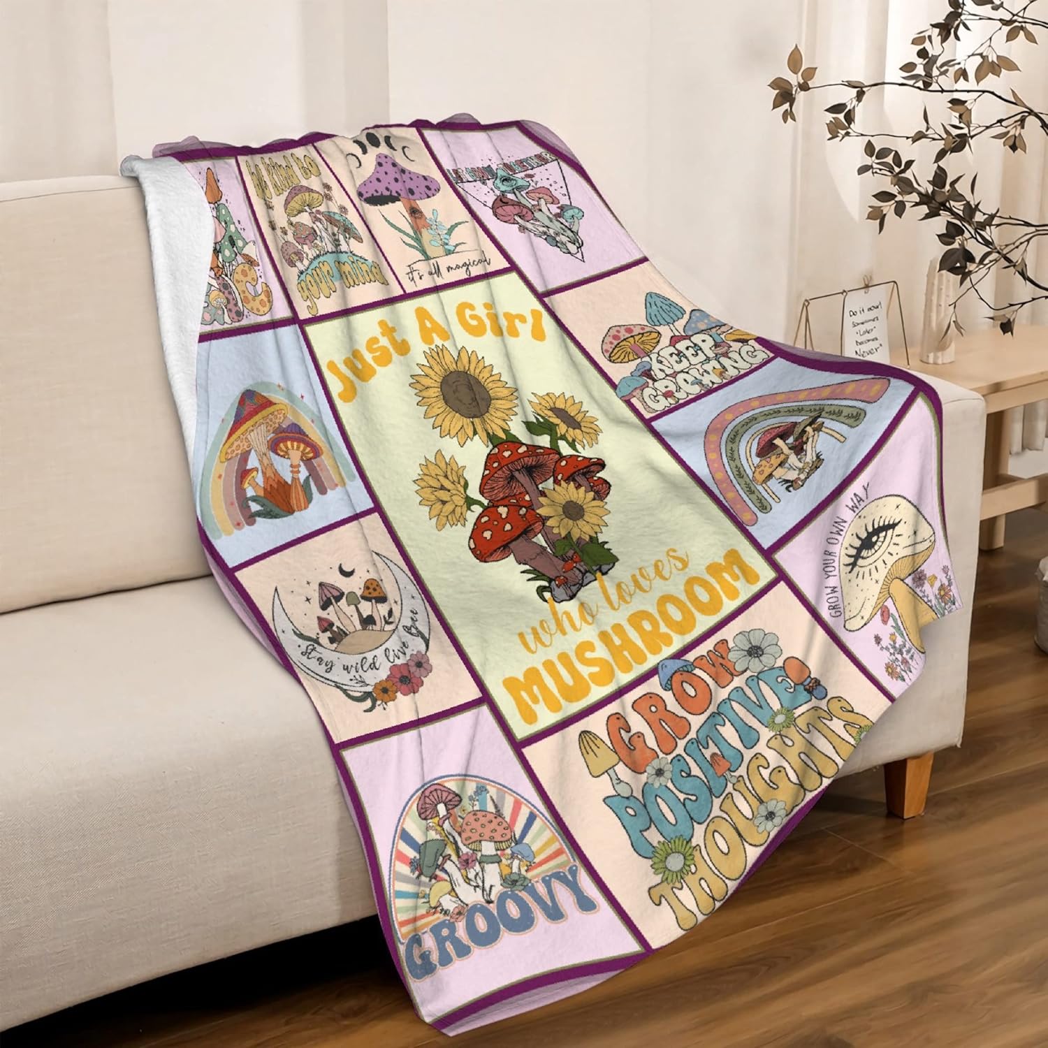 Just a Girl Who Loves Mushroom Flannel Blanket Super Soft Lightweight Blankets Throw, Decorative Gift for Kids, Adult, Suitable for Couch, Sofa, Bed, Camping, Travel All Seasons 50"x60" for Teen