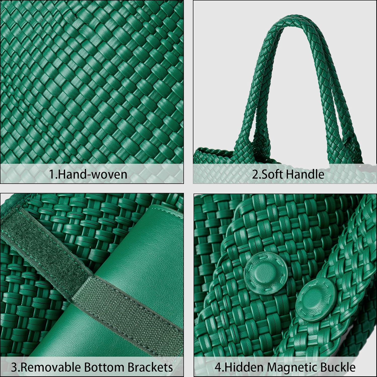 Woven Shoulder Bag for Women, Fashion Top Handle Soft Vegan Leather Shopper - Image 5