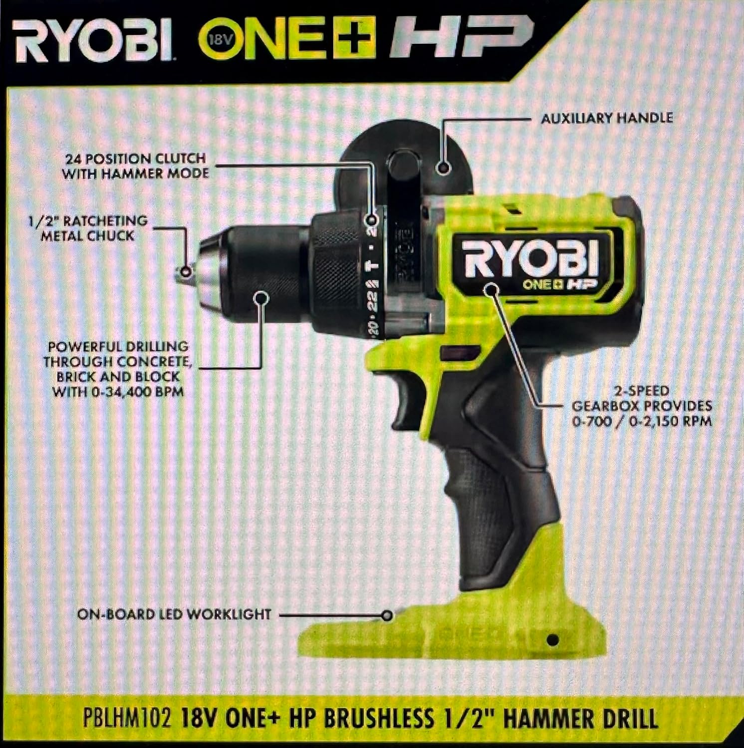 RYOBI ONEAND HP 18V BRUSHLESS Cordless 1/2 in. Hammer Drill Tool ONLY PBLHM102B