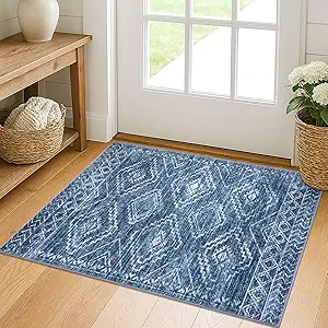 KILOCOCO Small Rug 2'x3' Entryway Rug Door Mat Indoor Soft Non Slip Printed Machine Washable Rugs for Bedroom Kitchen Entrance Front Door Geometric Boho Throw Rugs, Stonewashed Blue