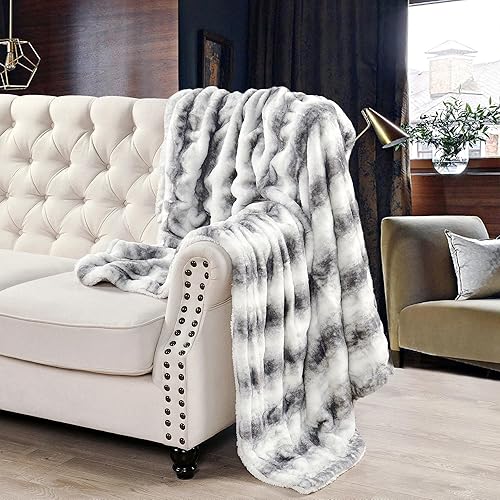 Miniatura 3 de Lujosa manta mullida de piel sintética fruncida a rayas blancas y grises, mullida, súper suave, gruesa, cálida y pesada para sofá, cama, silla,