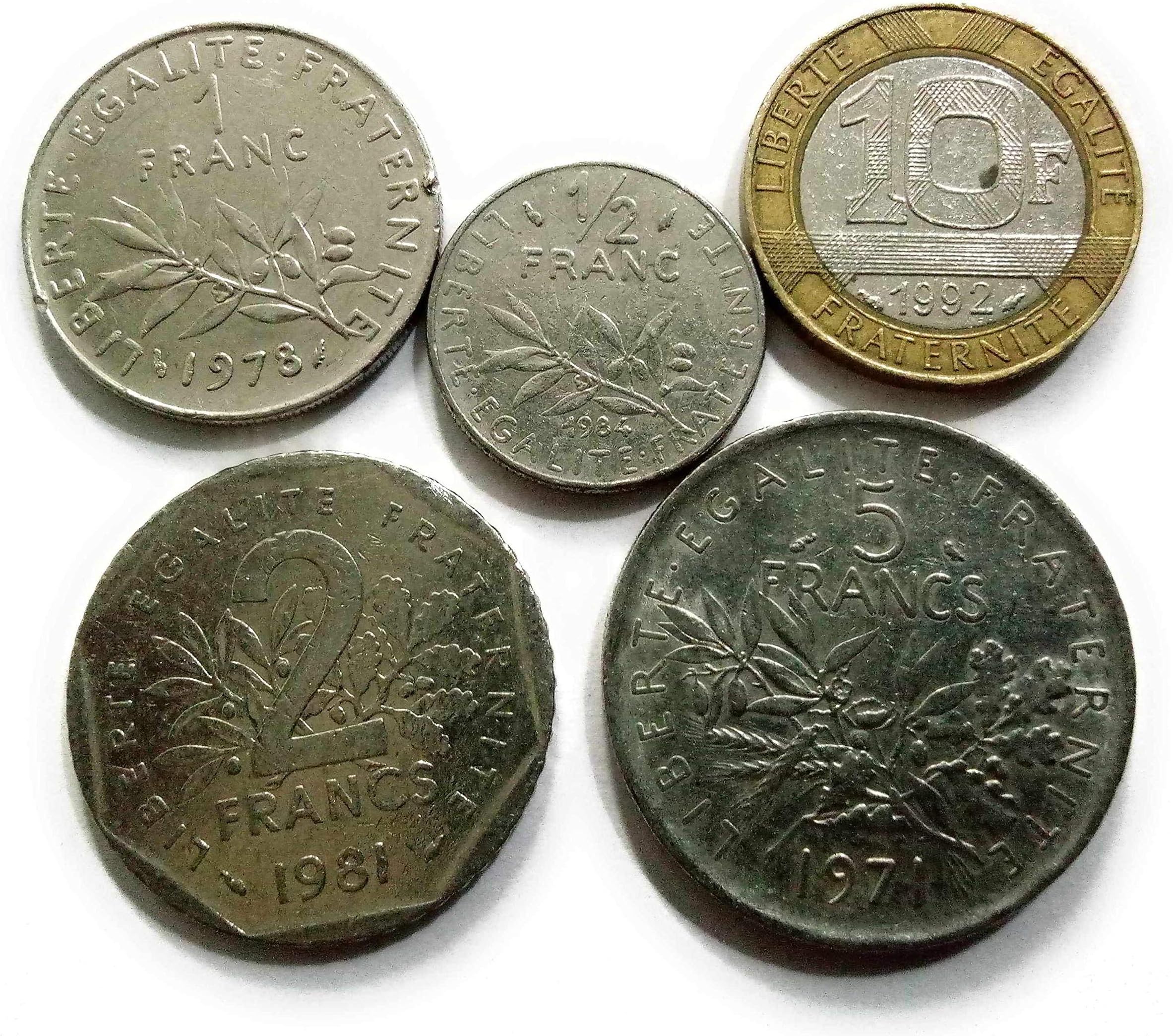 Coins & Stamps - Old France Pre Euro 5 Different Coins