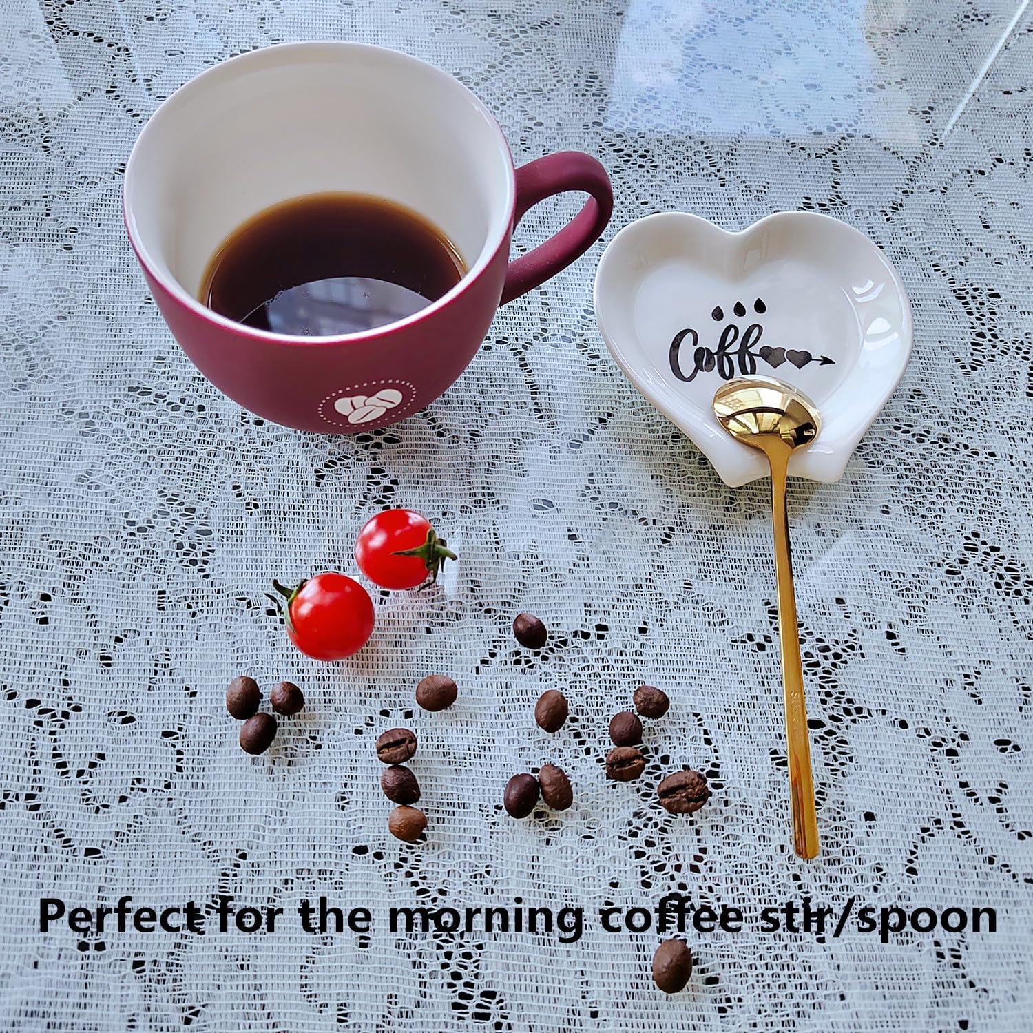 Heart-shaped Coffee Spoon Rest, Mini Coffee Spoon Holder, Coffee Stirrers, Teaspoon, Bar Spoon Rest, Coffee Bar Accessories (Ture white+Gold Spoon) image 4