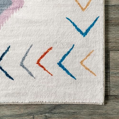 Miniatura 4 de nuLOOM Marj Southwestern - Alfombra infantil lavable a máquina, 4 x 6, color blanco multicolor
