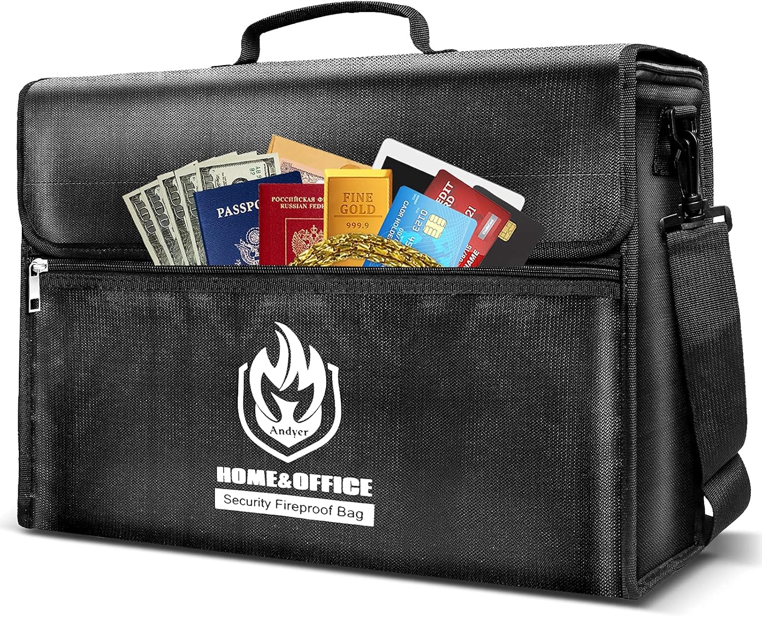 Andyer Upgraded X-Large Two Pockets Fireproof Document Bag 17"x12"x 6”, Fireproof Box [Thermal Insulated] Durable Waterproof Fabric & Lockable Zipper, Fireproof Money Bag for Home Safe fire & Water : Tools & Home Improvement