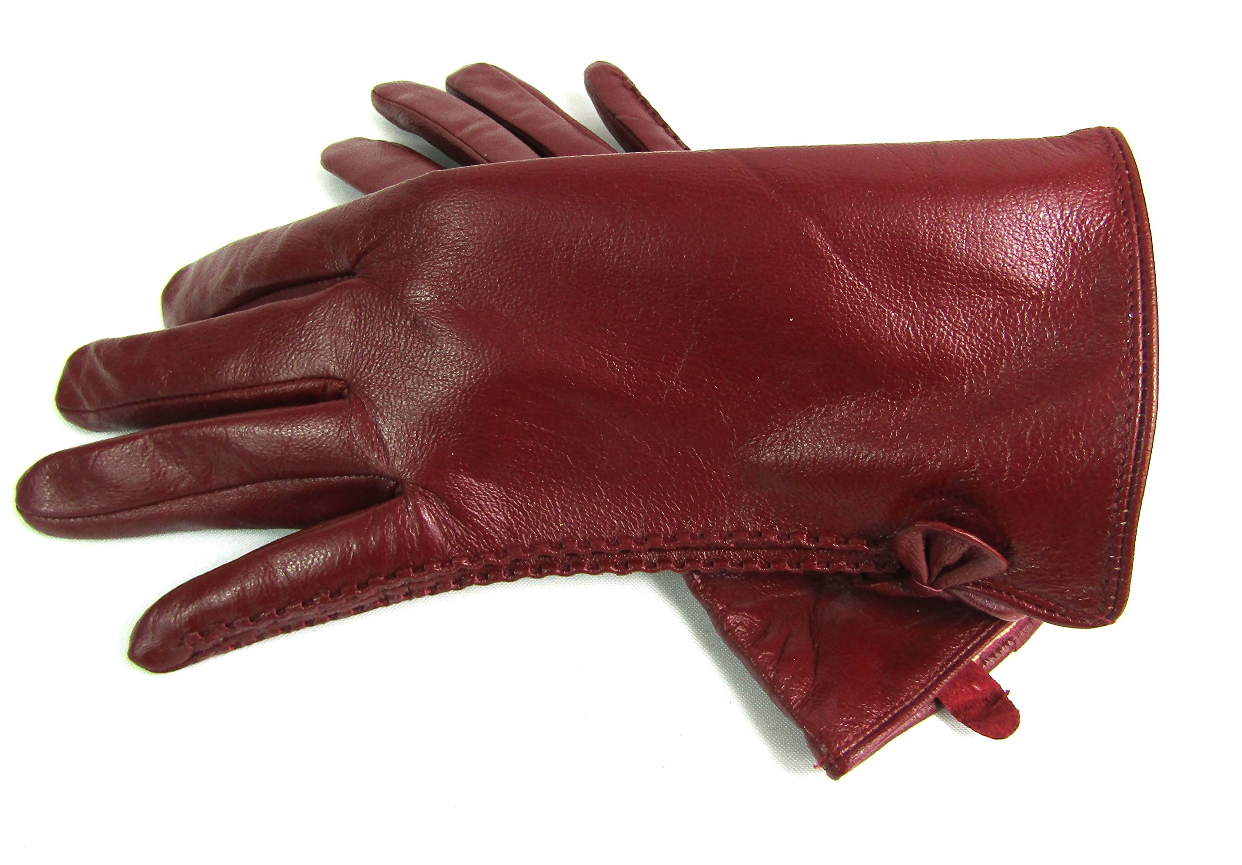 Womens Real Leather Gloves (Medium, Wine)