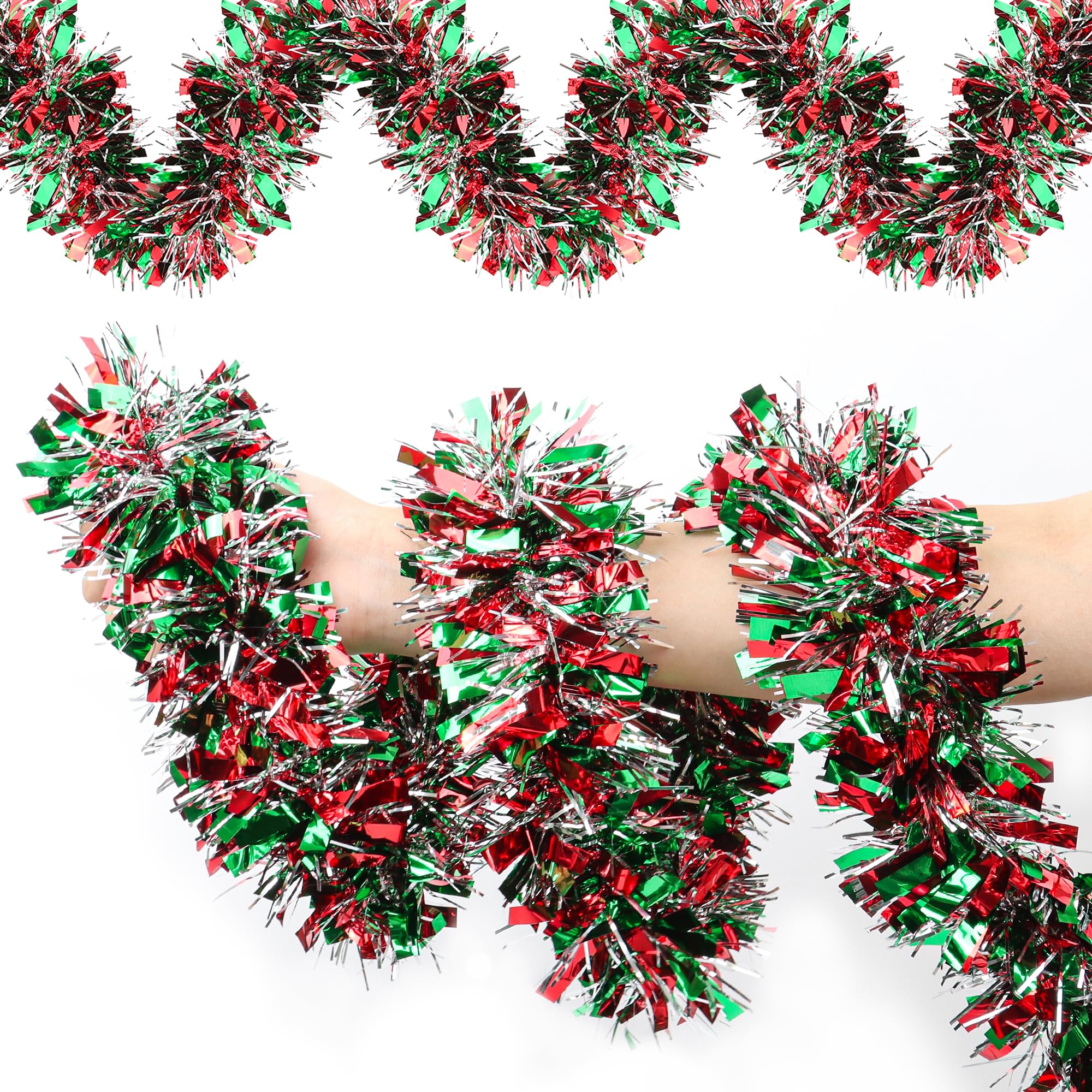 50 FT Christmas Tinsel Garland Christmas Decorations for Xmas Tree Decor Metallic Twist Shiny Hanging Garlands for Tree Mantel Stairs Fireplace Home
