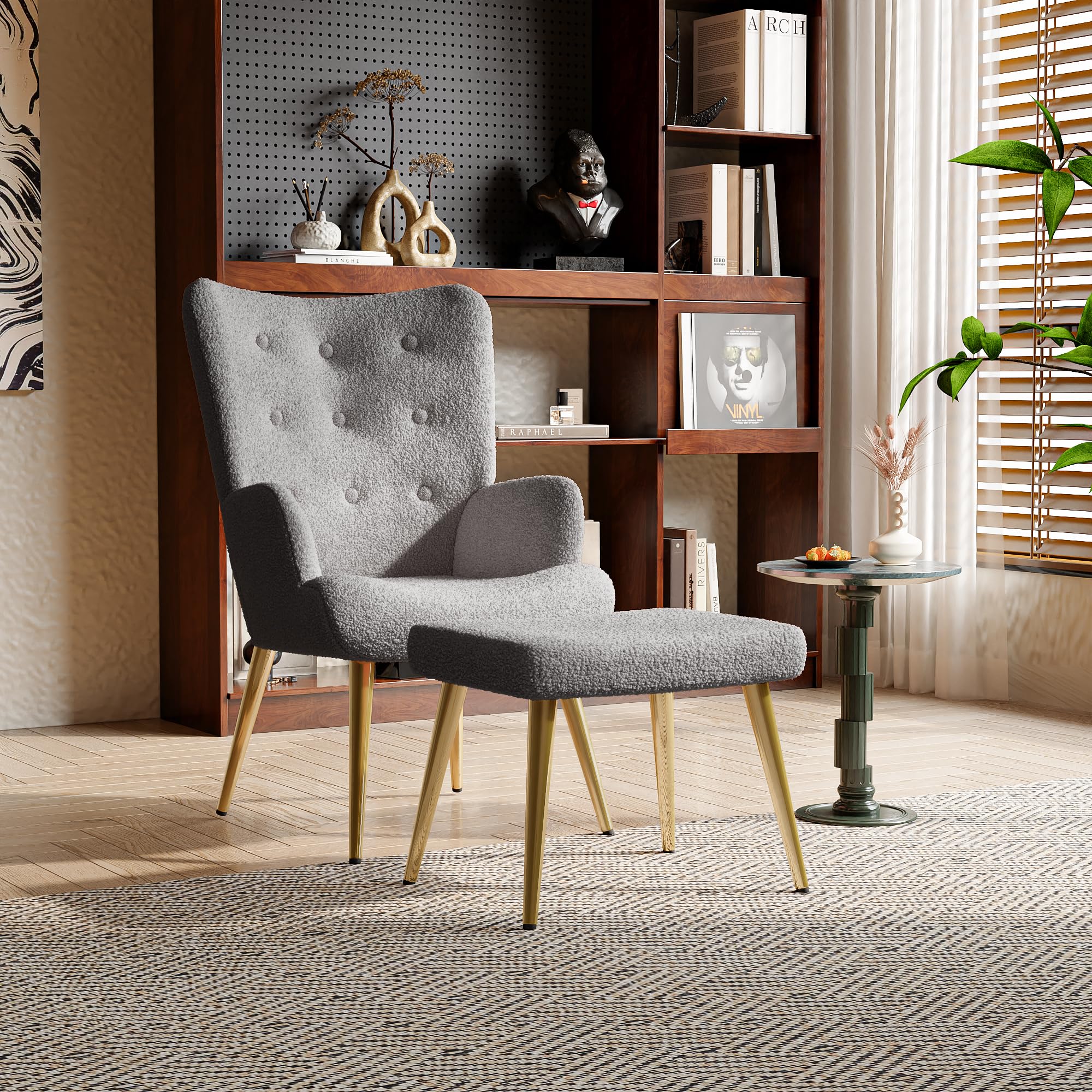 Fauteuil De Salon En Chenille Scandinave - Gris, Pieds Métal, Dossier Large, Capacité 300 Lb