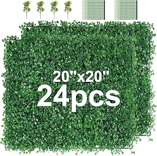 24 Pieces 20"x 20" Artificial Boxwood Panel, Grass Wall Panel, Boxwood Hedge Wall Panels UV Prote...