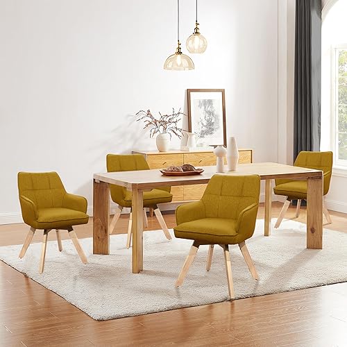 Miniatura 16 de Art Leon Juego de 2 sillas de comedor modernas, tapizadas de tela, giratorias, sillas de escritorio con patas de madera para cocina, sala de estar,