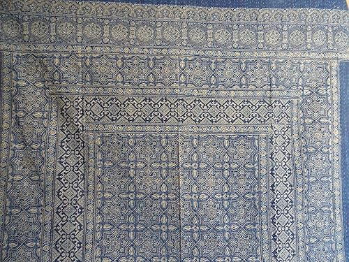 Miniatura 4 de Sophia-Art Colcha Kantha de tamaño Queen con estampado de bloques a mano, 90 x 108 pulgadas, Ajrakh Kantha, colcha de tinte vegetal, manta Kantha