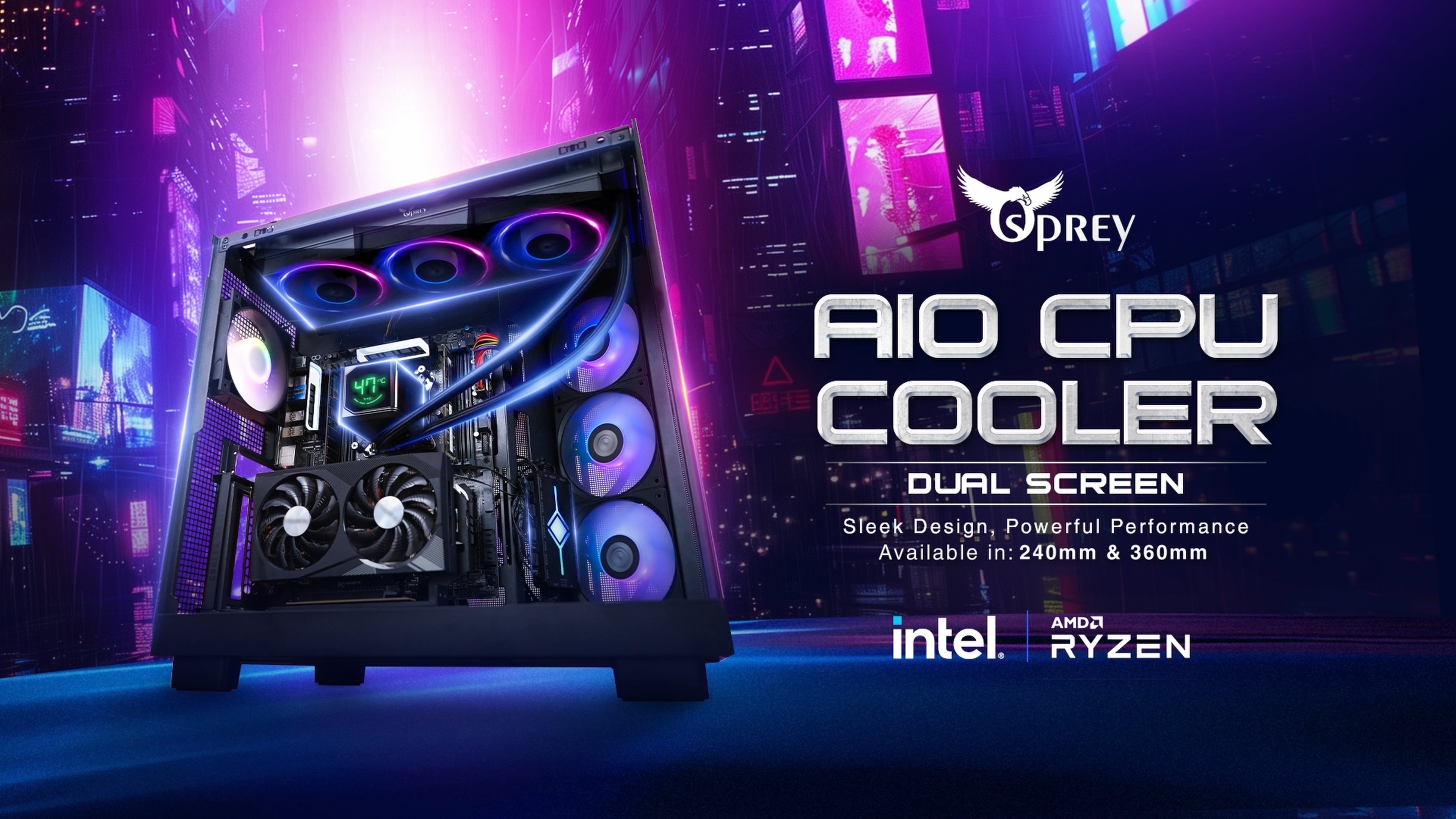 Image of Osprey 240mm AIO CPU Cooler, Copper-Aluminum Radiator, Leakproof ARGB Liquid Cooling System, 2600RPM Hydraulic Pump, Quiet ≤28.8dBA PWM Fans for Intel LGA 1700 /1200 /115X /2066 /AMD AM5 /AM4 /AM3 /FM1,Black