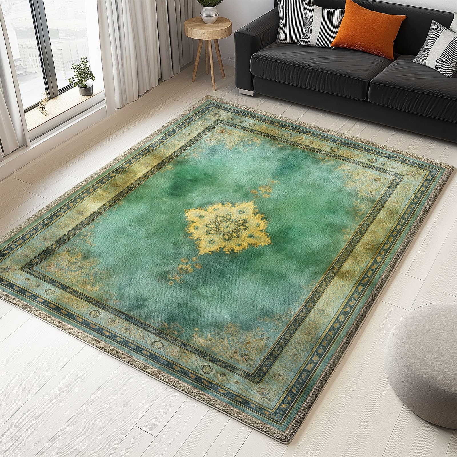 Tapis Moelleux de Salon Moelleux Rétro Ethnique Floral Adaptés à la Chambre à Coucher des Enfants décor à la Maison de la Chambre à Coucher décoration intérieure Tapis - Vert sauge 120 x 180cm