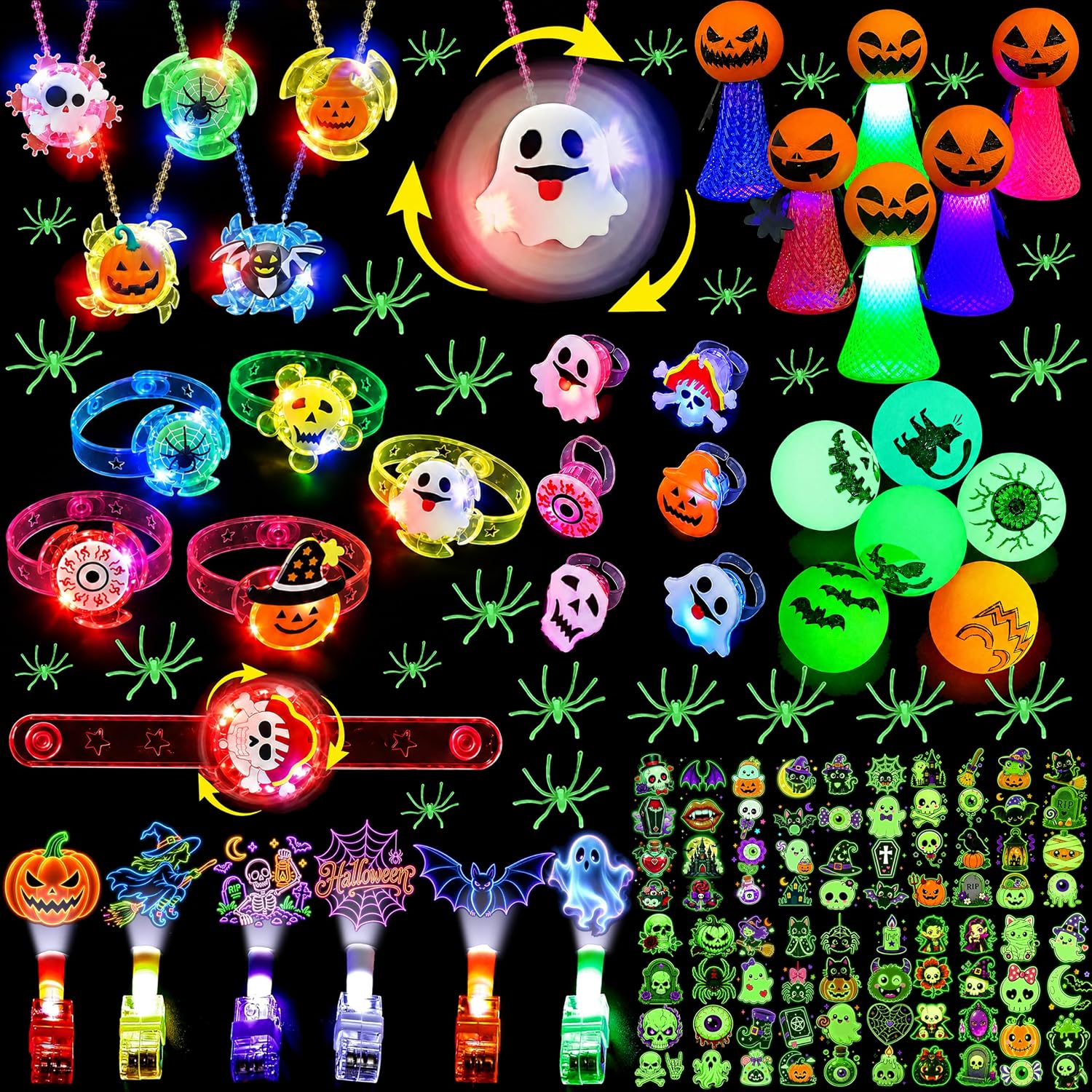136PCS Halloween Glow Party Favors Bulk with Tattoos and Accessories