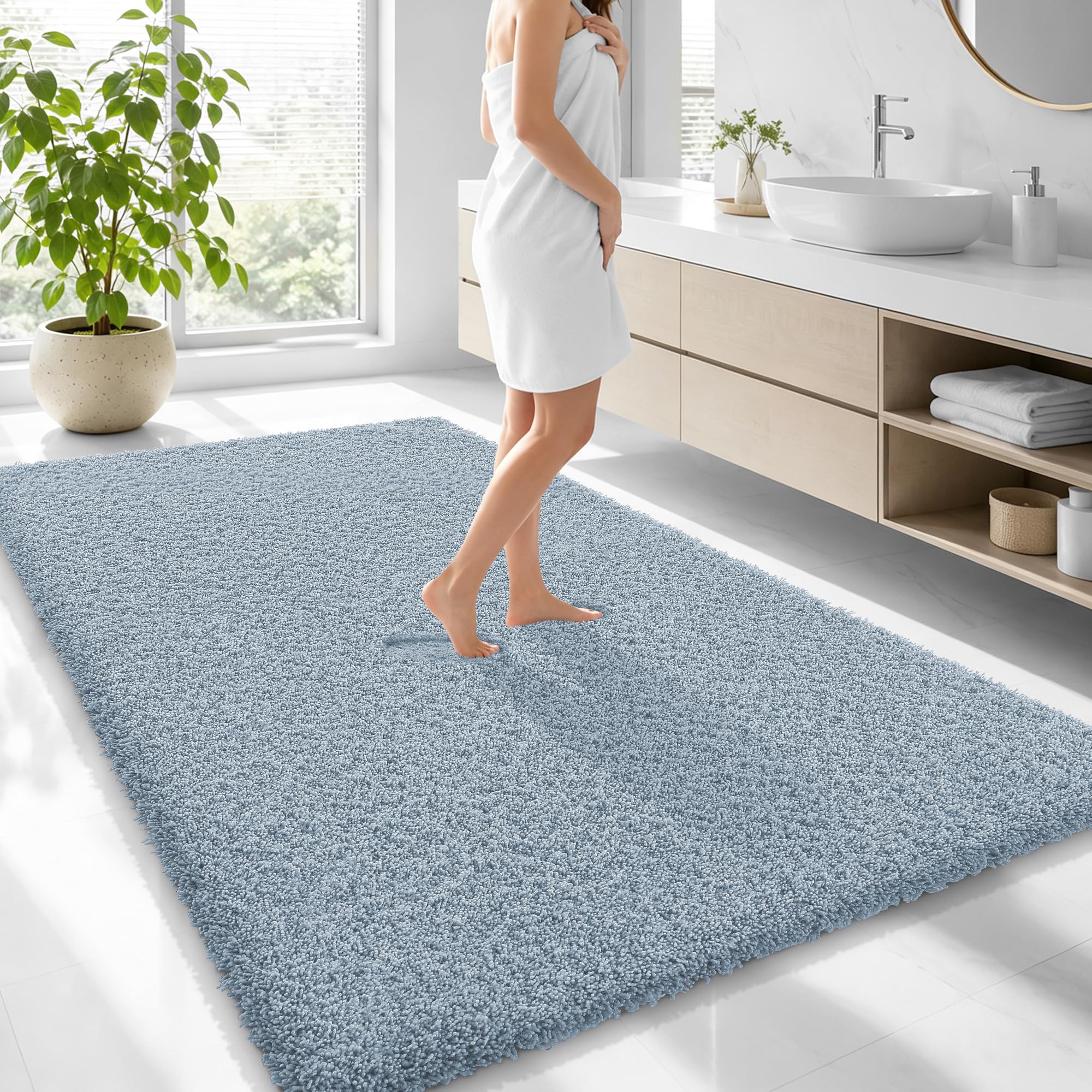 OLANLY Microfiber Large Bathroom Rugs 70x46, Soft Bath Mat, Airy Blue